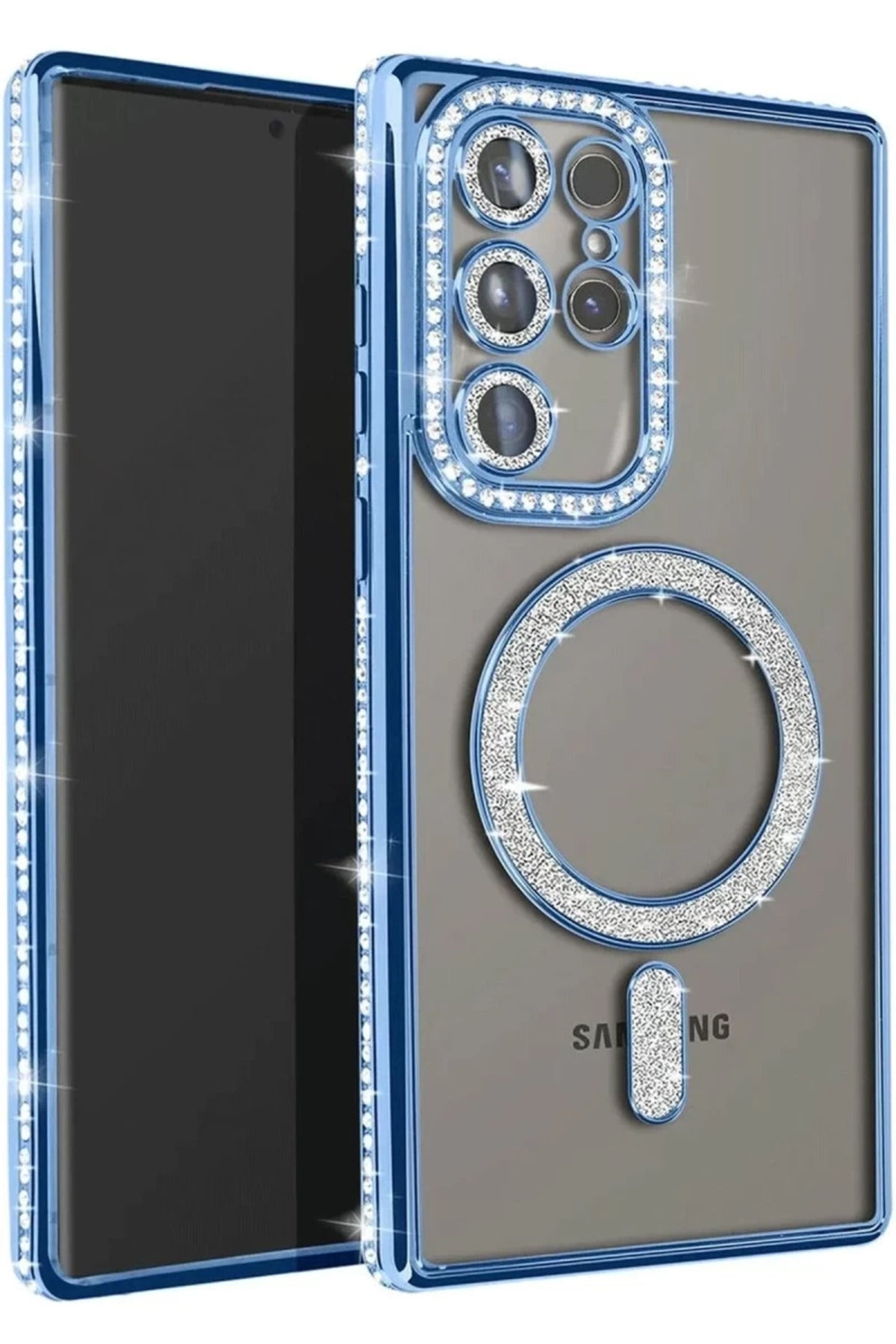 Samsung Galaxy S23 Ultra Uyumlu Joke Simli Magneticsafe Kılıf - Mavi