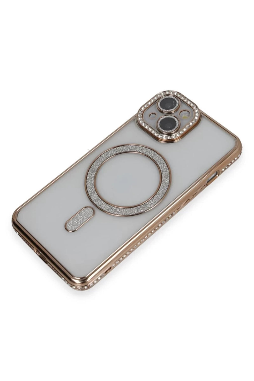 Apple iPhone 13 Uyumlu Kılıf Joke Simli Magneticsafe Kılıf - Gold