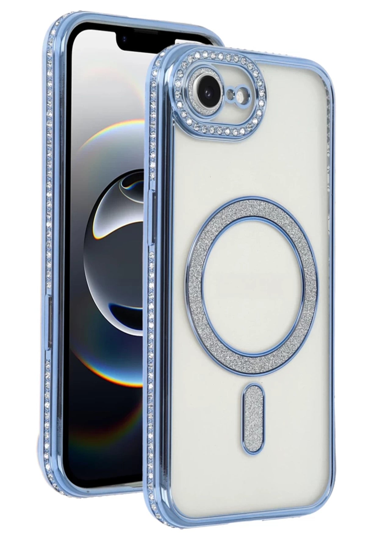 Apple iPhone 16E Uyumlu Joke Simli Magneticsafe Kılıf - Mavi
