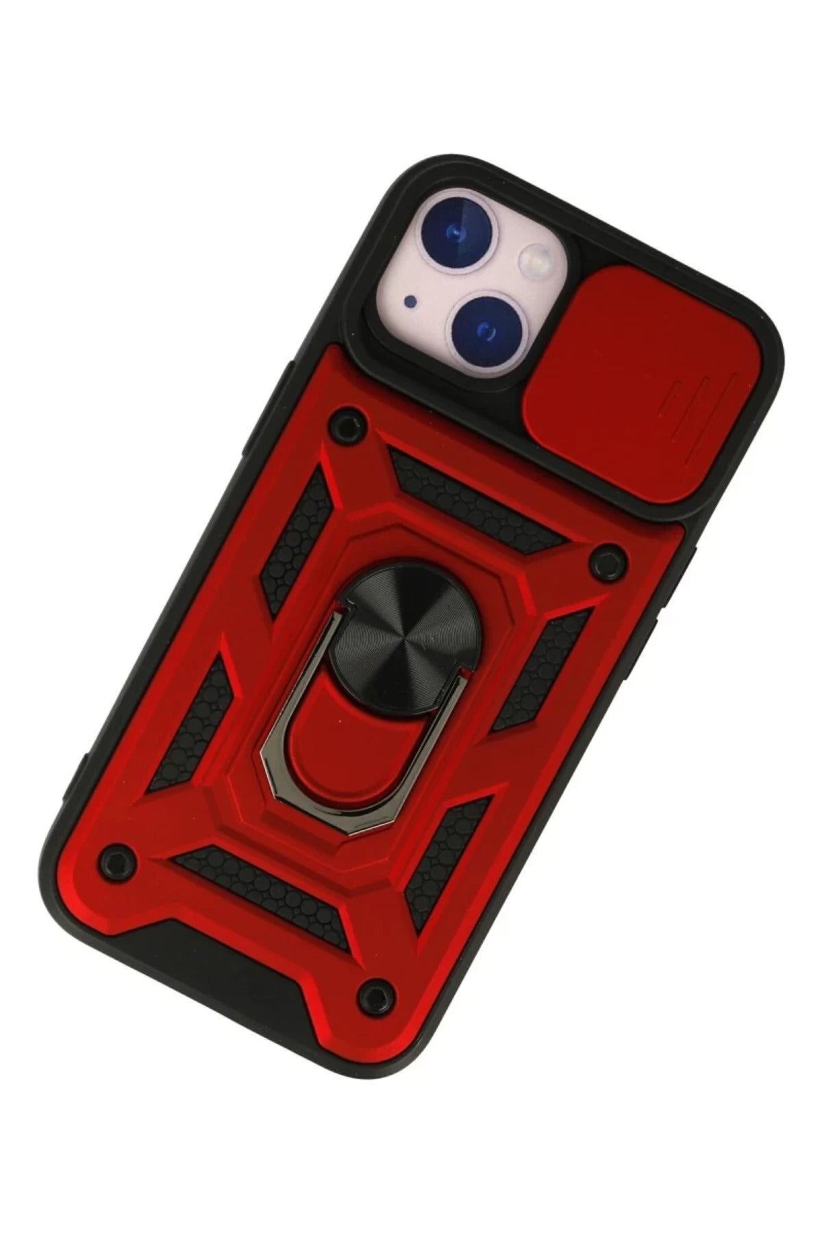 Apple iPhone 15 Uyumlu Kılıf Pars Lens Yüzüklü Silikon - Kırmızı