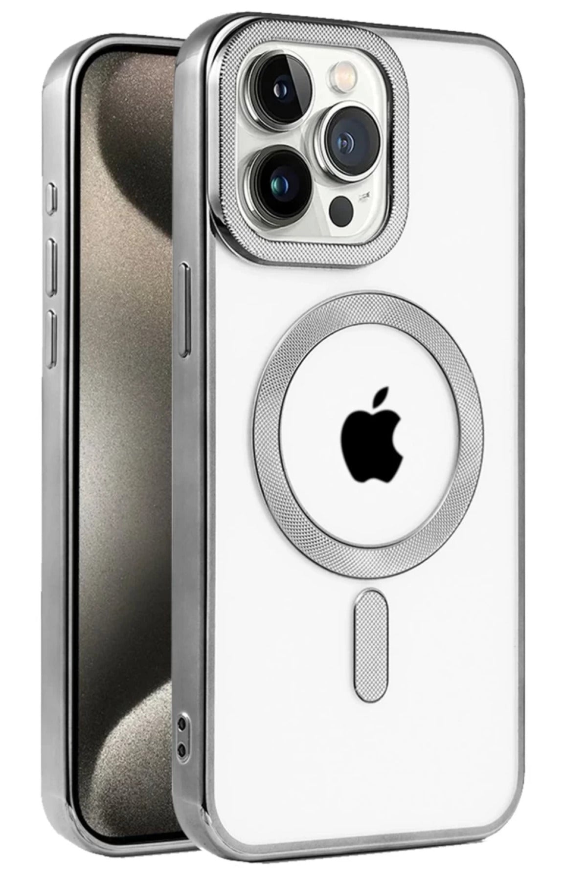 Apple iPhone 15 Pro Max Uyumlu Kılıf Kronos Magsafe Kapak - Titanyum Gri