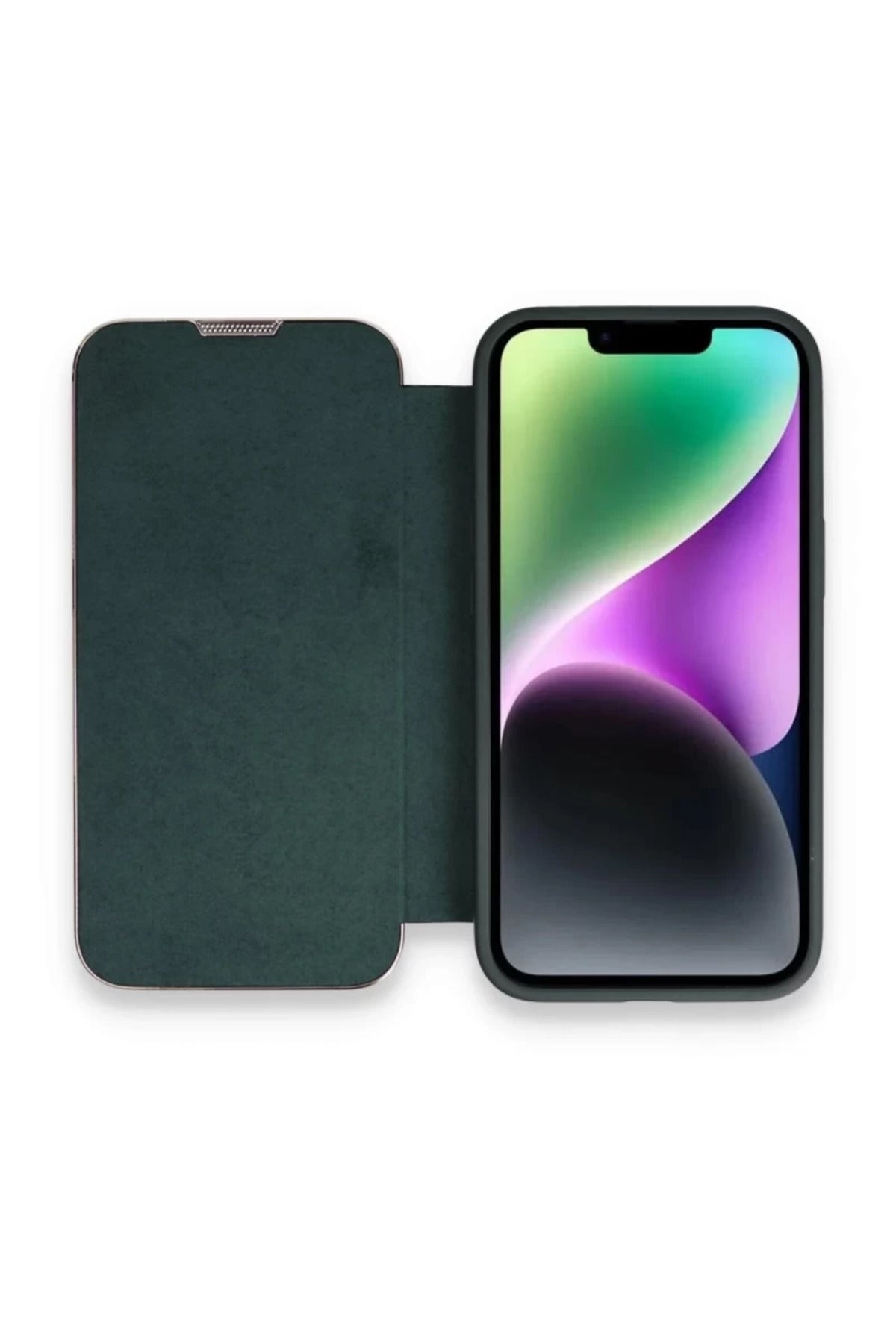 Apple iPhone 14 Pro Uyumlu Kılıf Dolpin Kapaklı - Koyu Yeşil