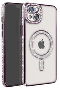 Apple iPhone 15 Uyumlu Kılıf Joke Simli Magneticsafe Kılıf - Derin Mor
