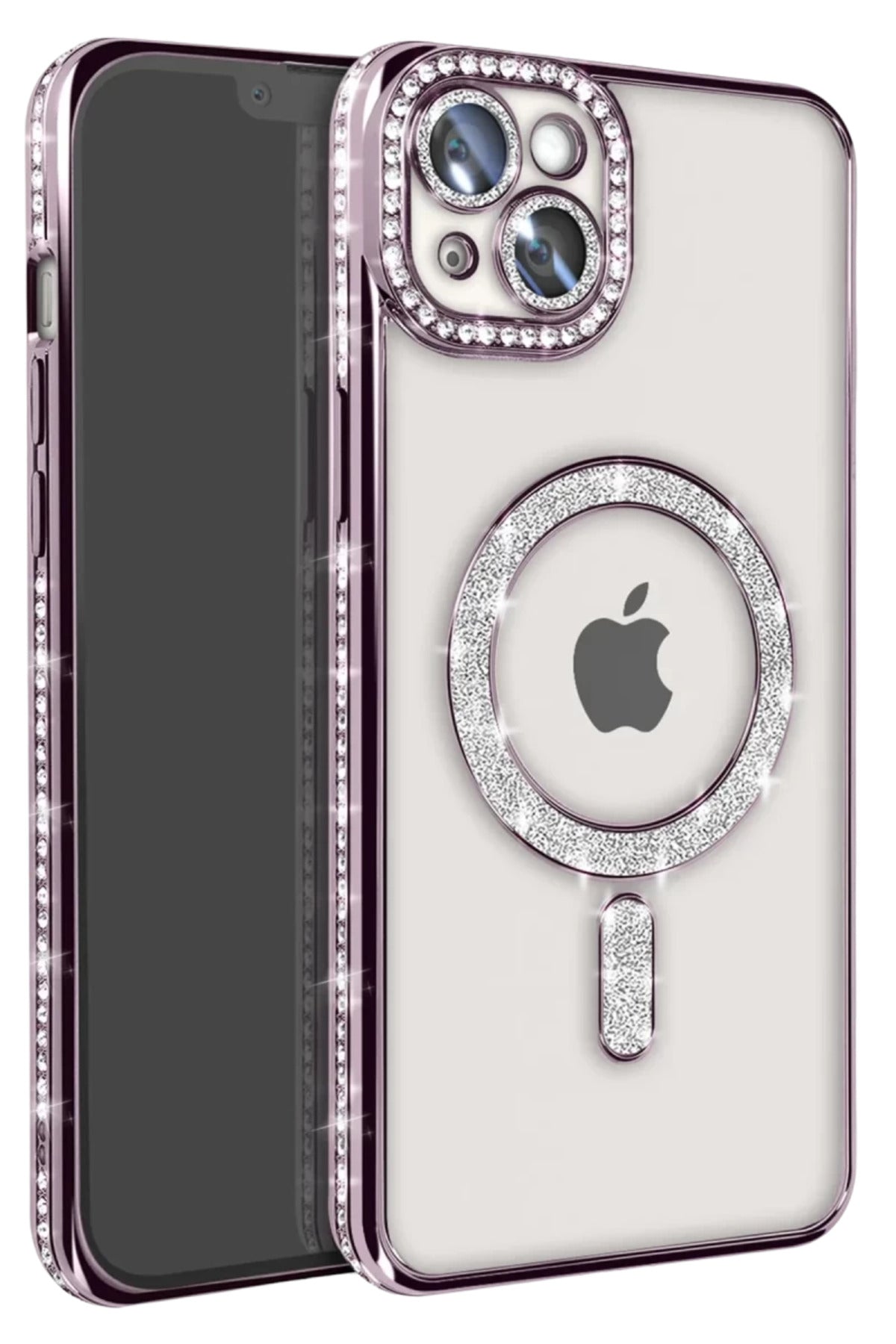 Apple iPhone 15 Uyumlu Kılıf Joke Simli Magneticsafe Kılıf - Derin Mor