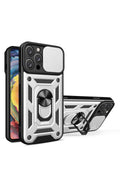 Apple iPhone 16 Pro Uyumlu Kılıf Pars Lens Yüzüklü Silikon - Gümüş