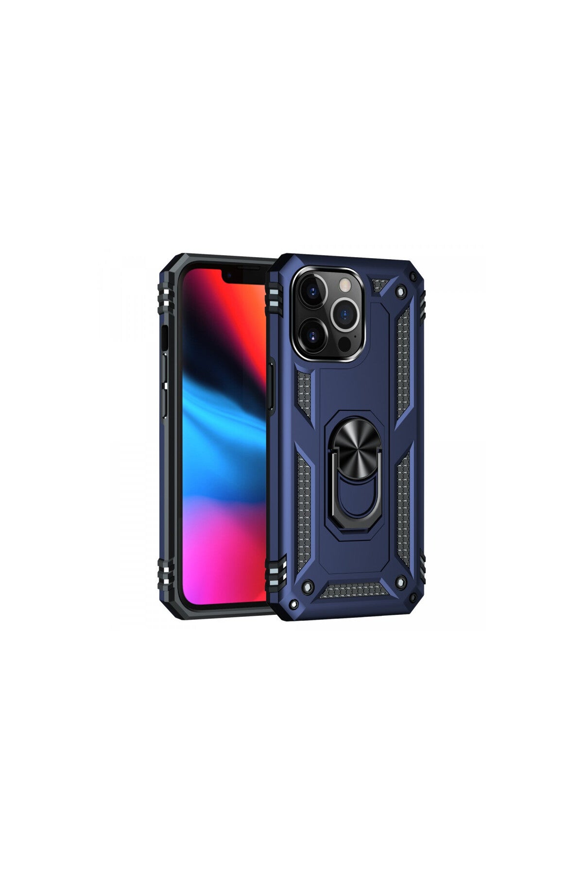 Apple iPhone 14 Pro Uyumlu Kılıf Sofya Yüzüklü Silikon Kapak - Lacivert