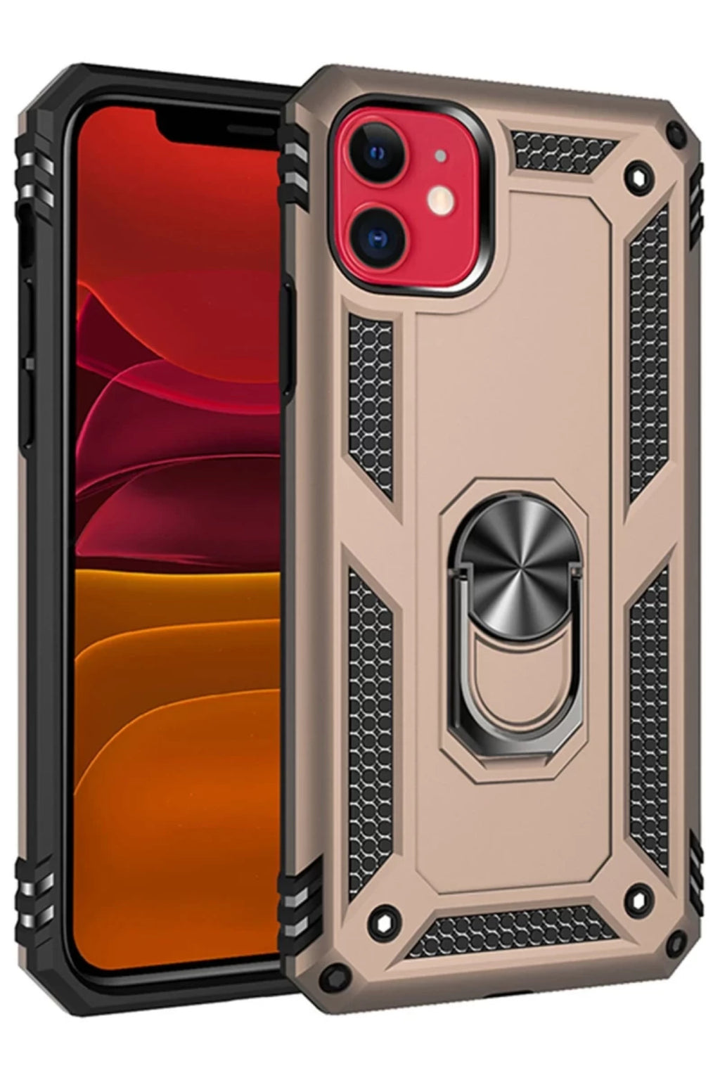 Apple iPhone 11 Uyumlu Kılıf Sofya Yüzüklü Silikon Kapak - Gold