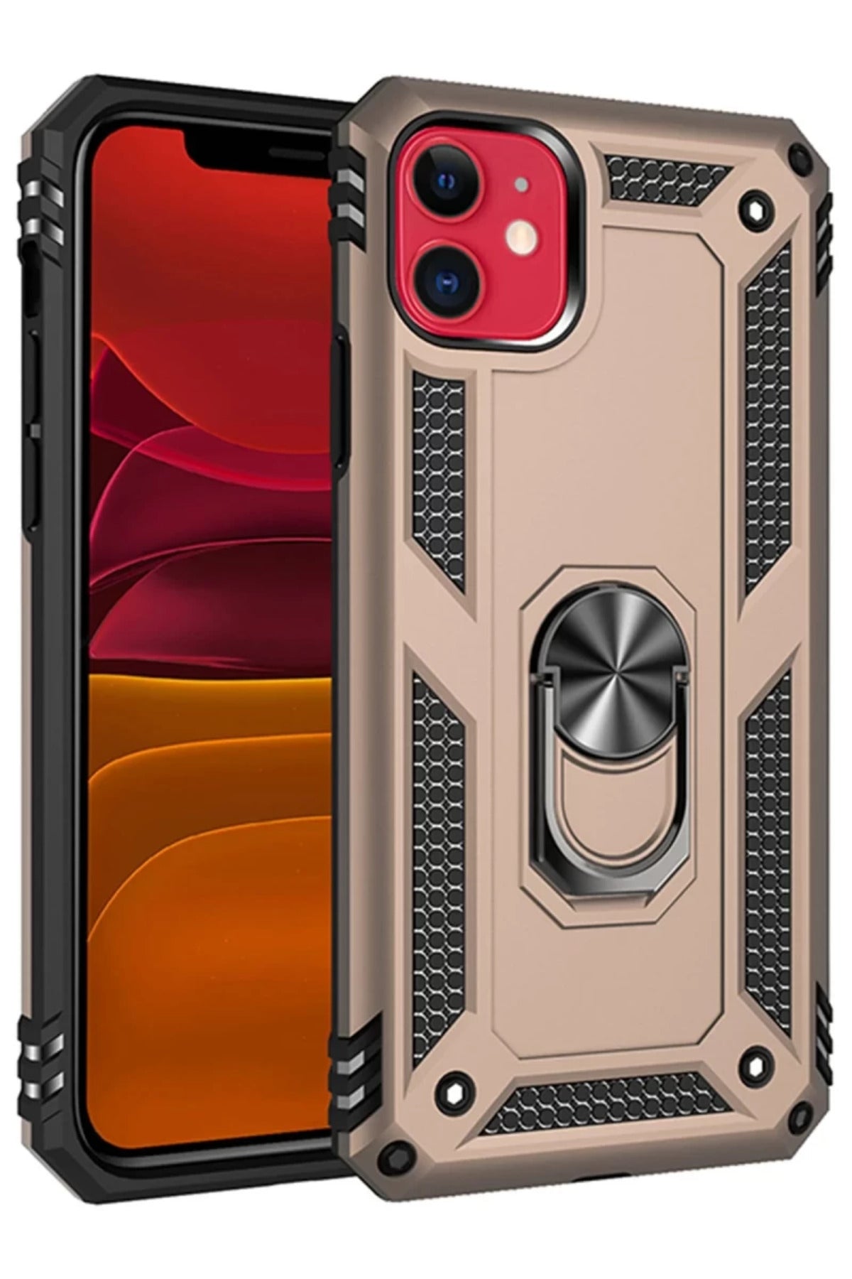Apple iPhone 11 Uyumlu Kılıf Sofya Yüzüklü Silikon Kapak - Gold