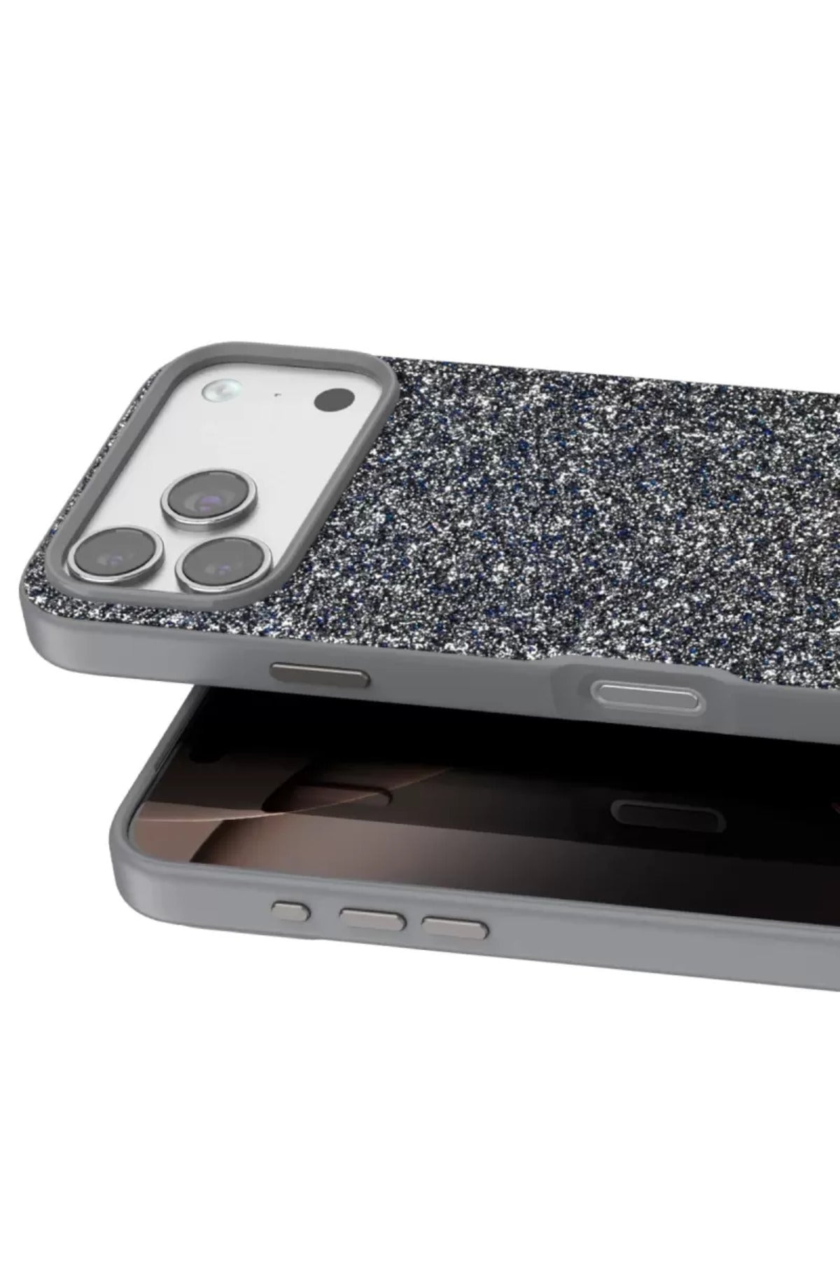 Onegif Apple iPhone 17 Pro Max Uyumlu Bright Simli Kapak - Gümüş