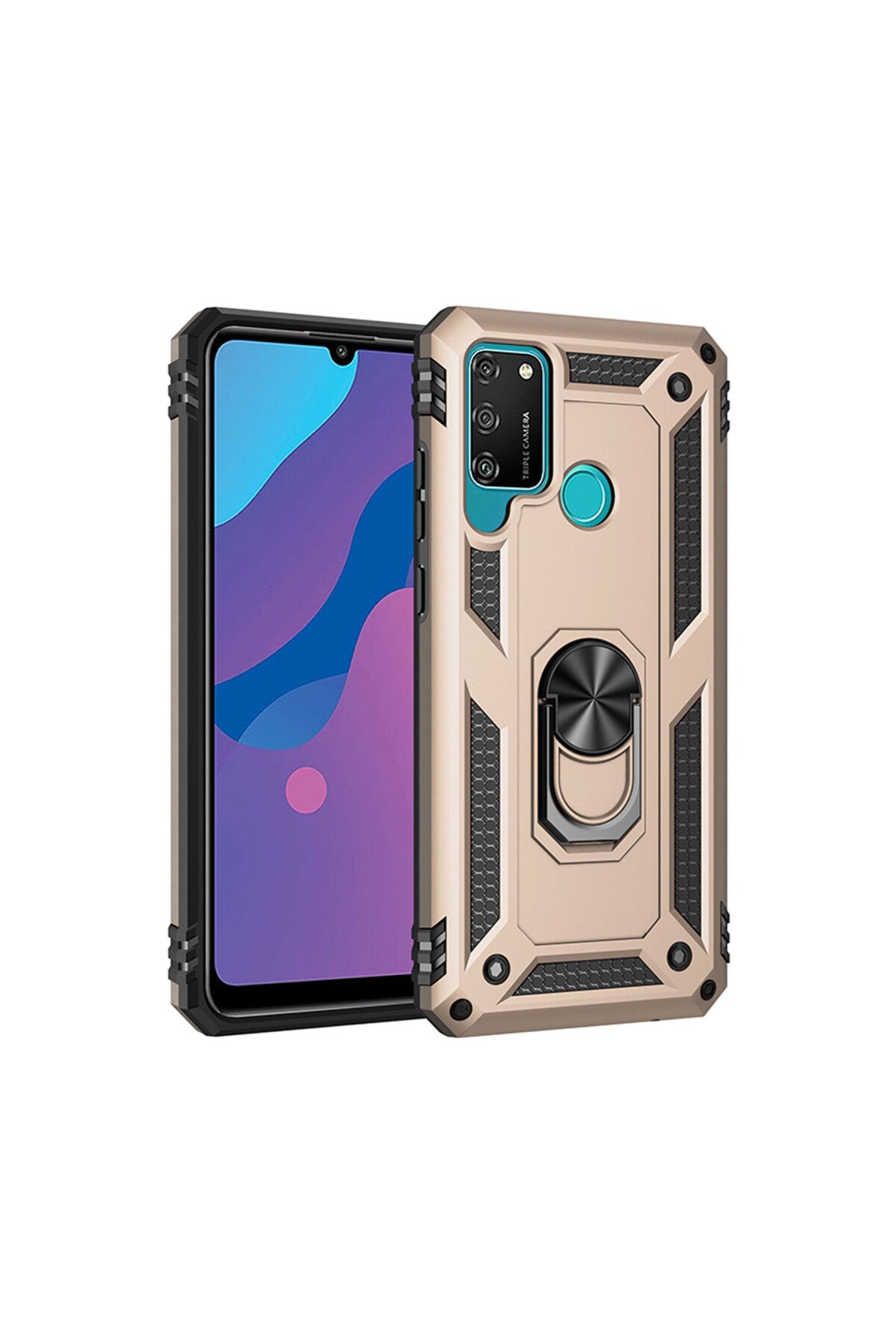 Huawei Y6P Uyumlu Kılıf Sofya Yüzüklü Silikon Kapak - Gold