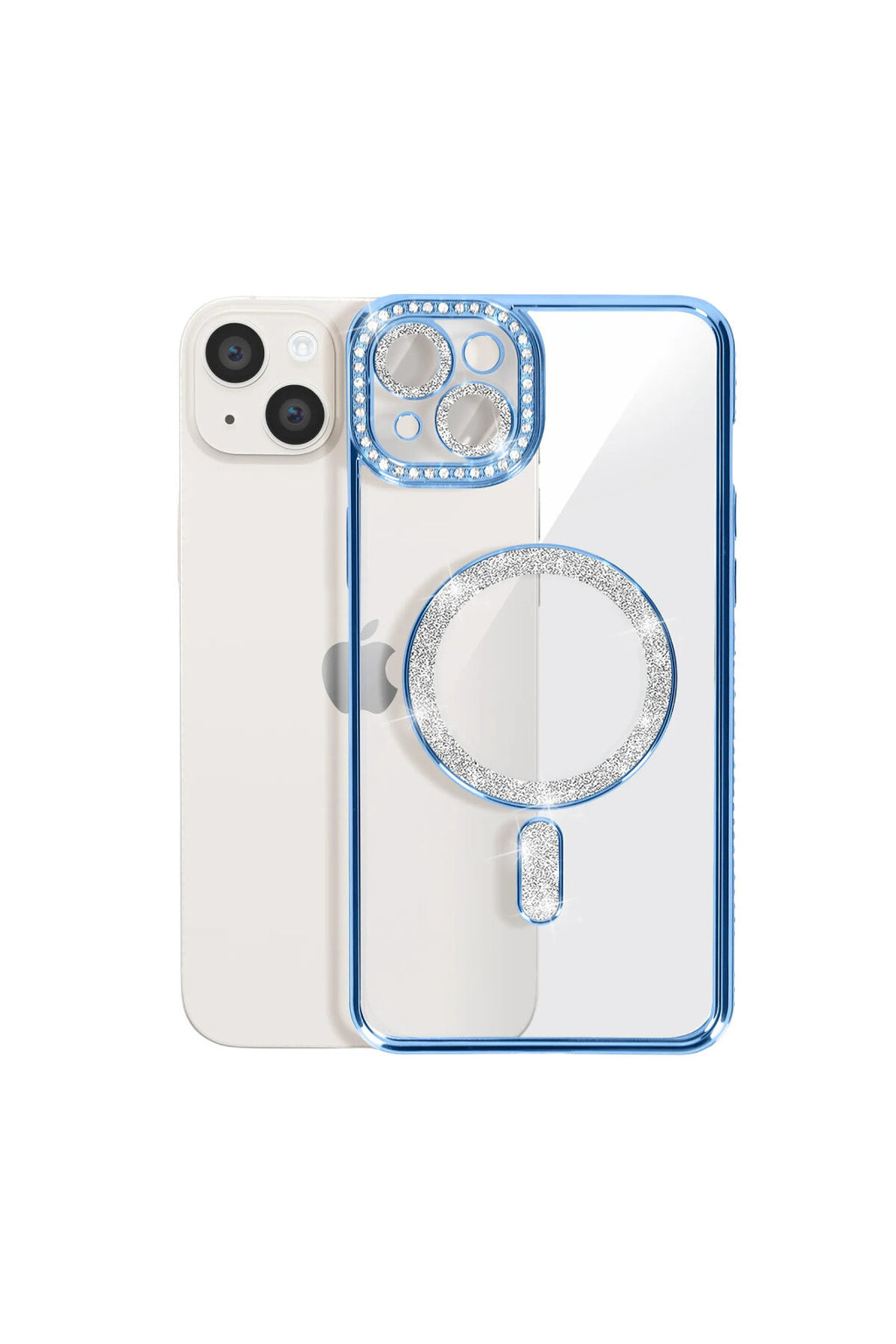 Apple iPhone 15 Uyumlu Kılıf Joke Simli Magneticsafe Kılıf - Mavi