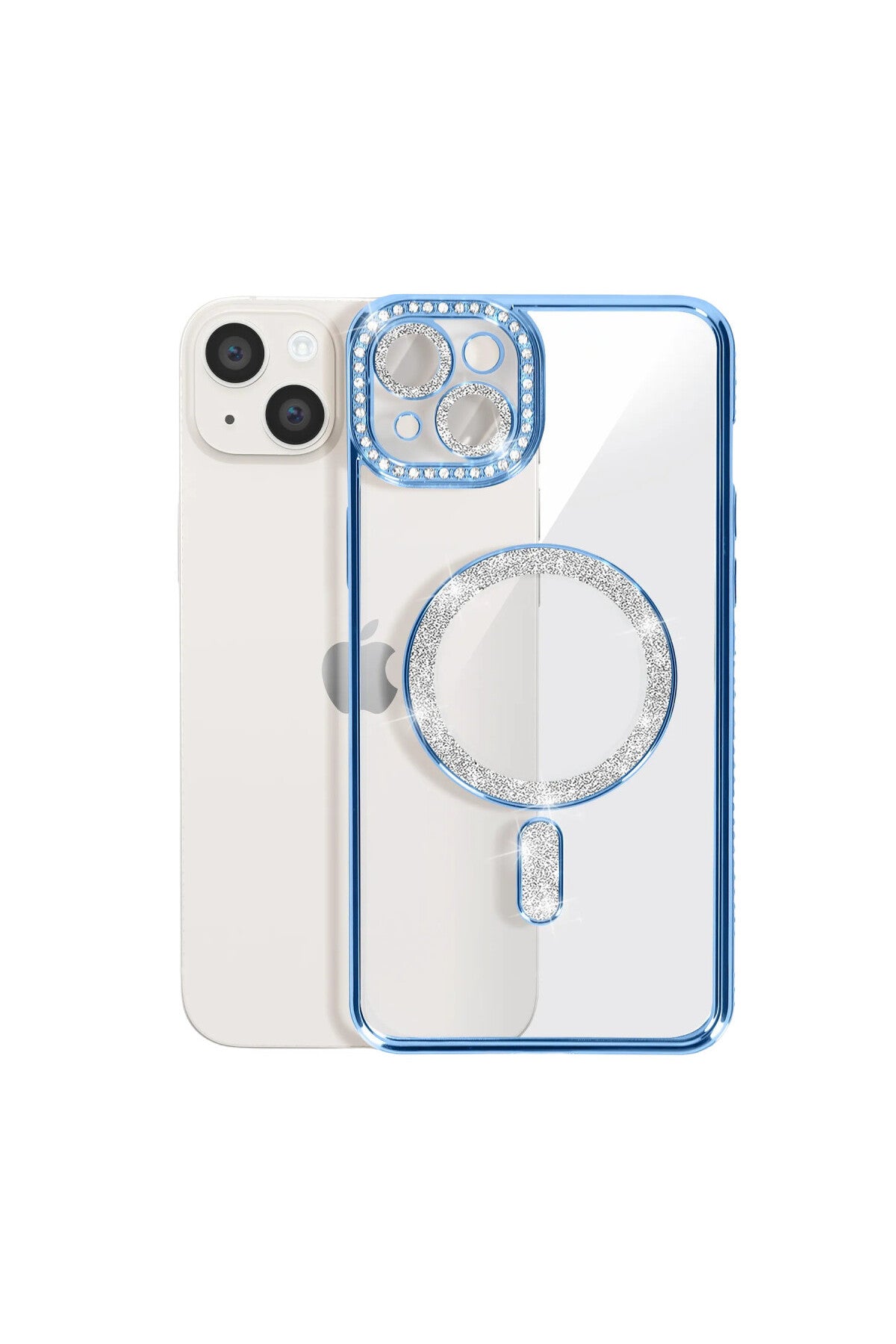 Apple iPhone 15 Uyumlu Kılıf Joke Simli Magneticsafe Kılıf - Mavi