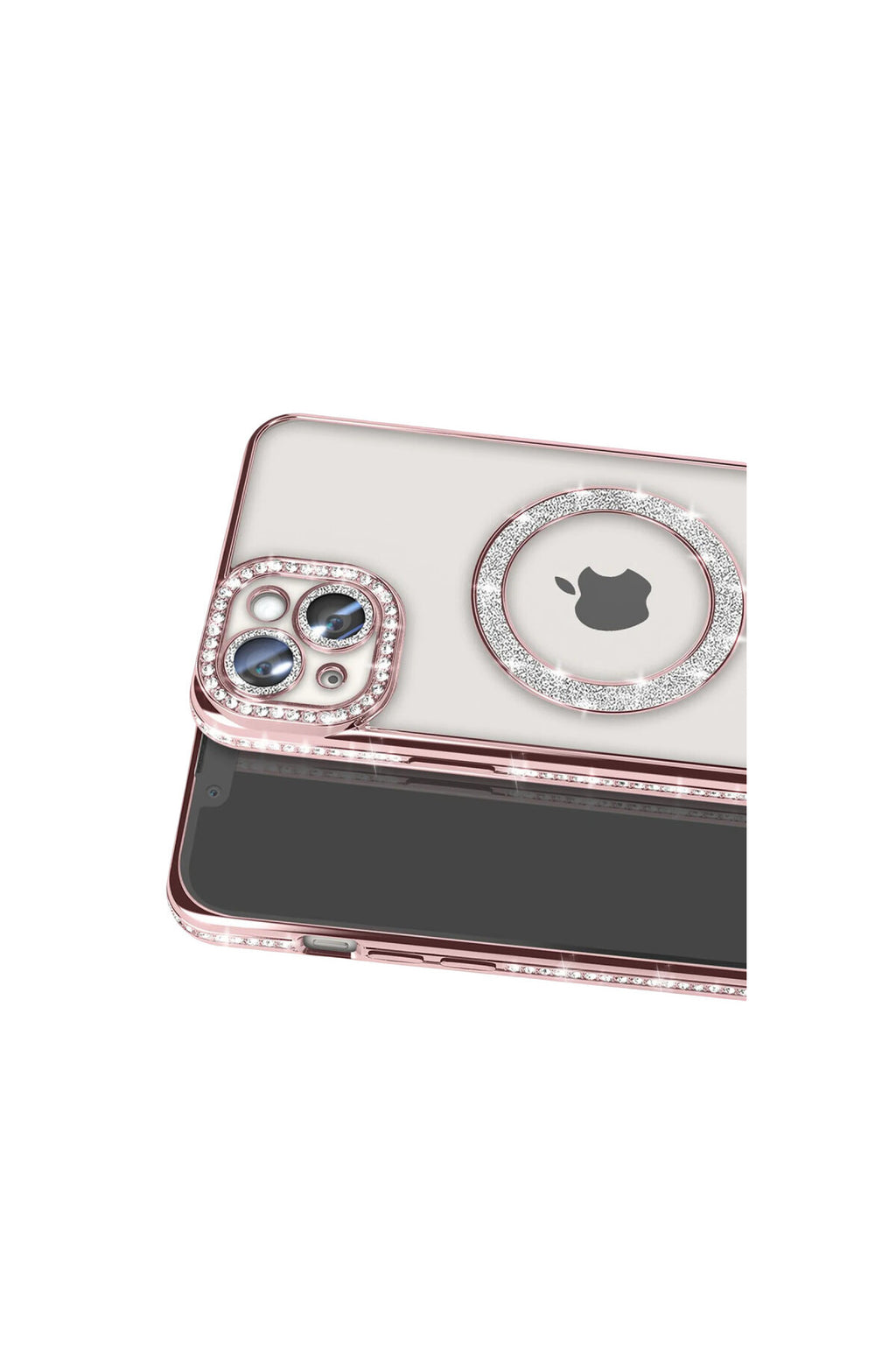 Apple iPhone 15 Uyumlu Kılıf Joke Simli Magneticsafe Kılıf - Pembe