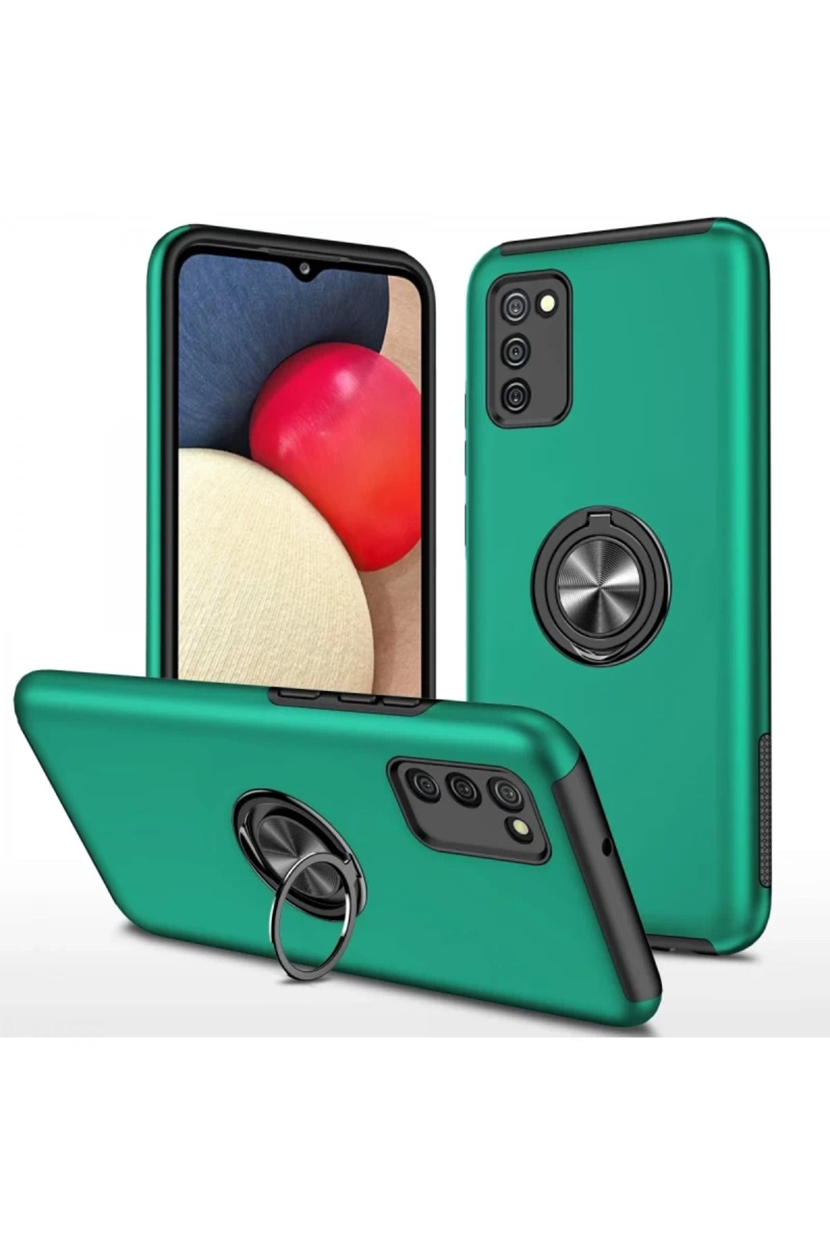 Samsung Galaxy A02S Uyumlu Kılıf Elit Yüzüklü Kapak - Yeşil