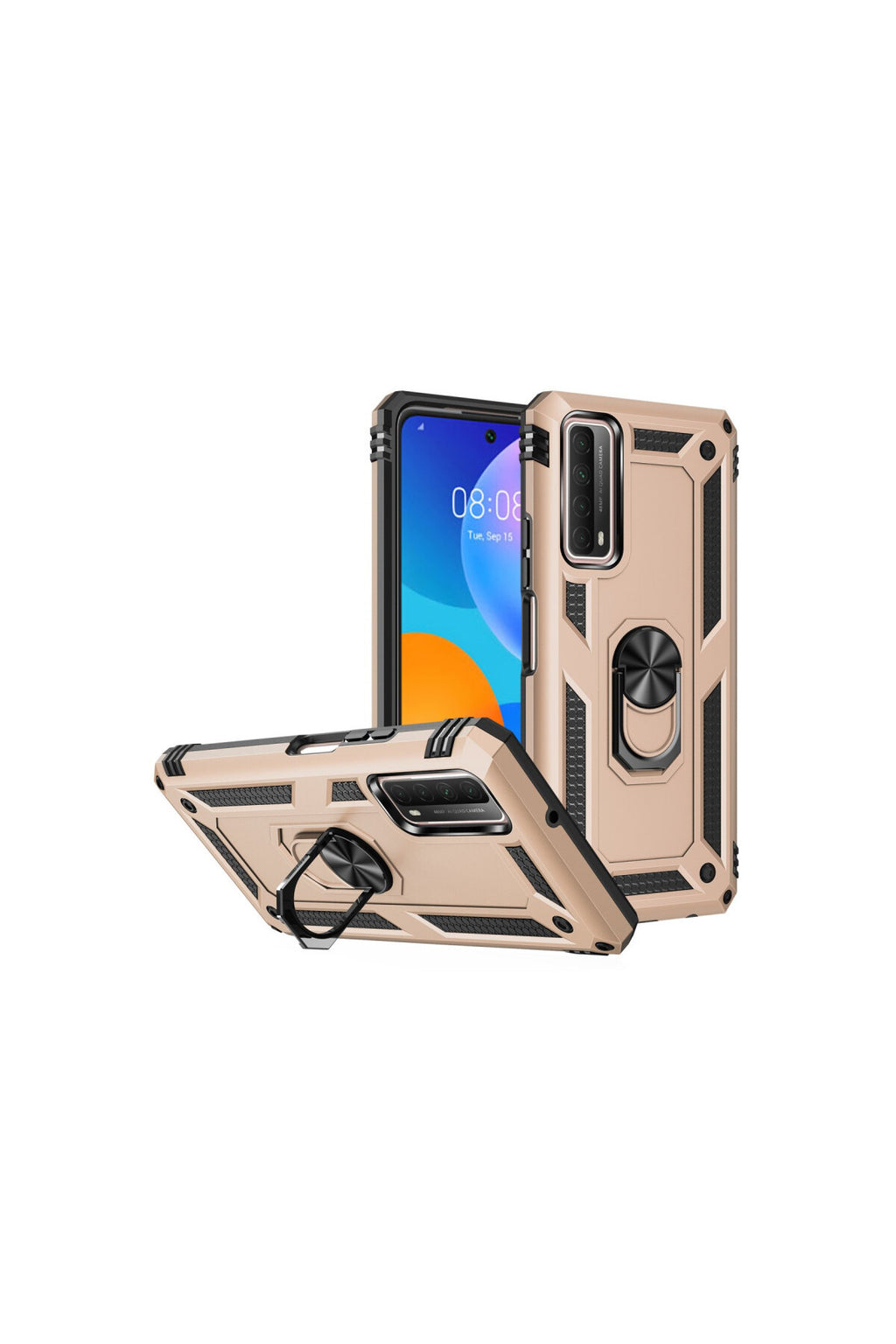 Huawei P Smart 2021 Kılıf Sofya Yüzüklü Silikon Kapak - Gold