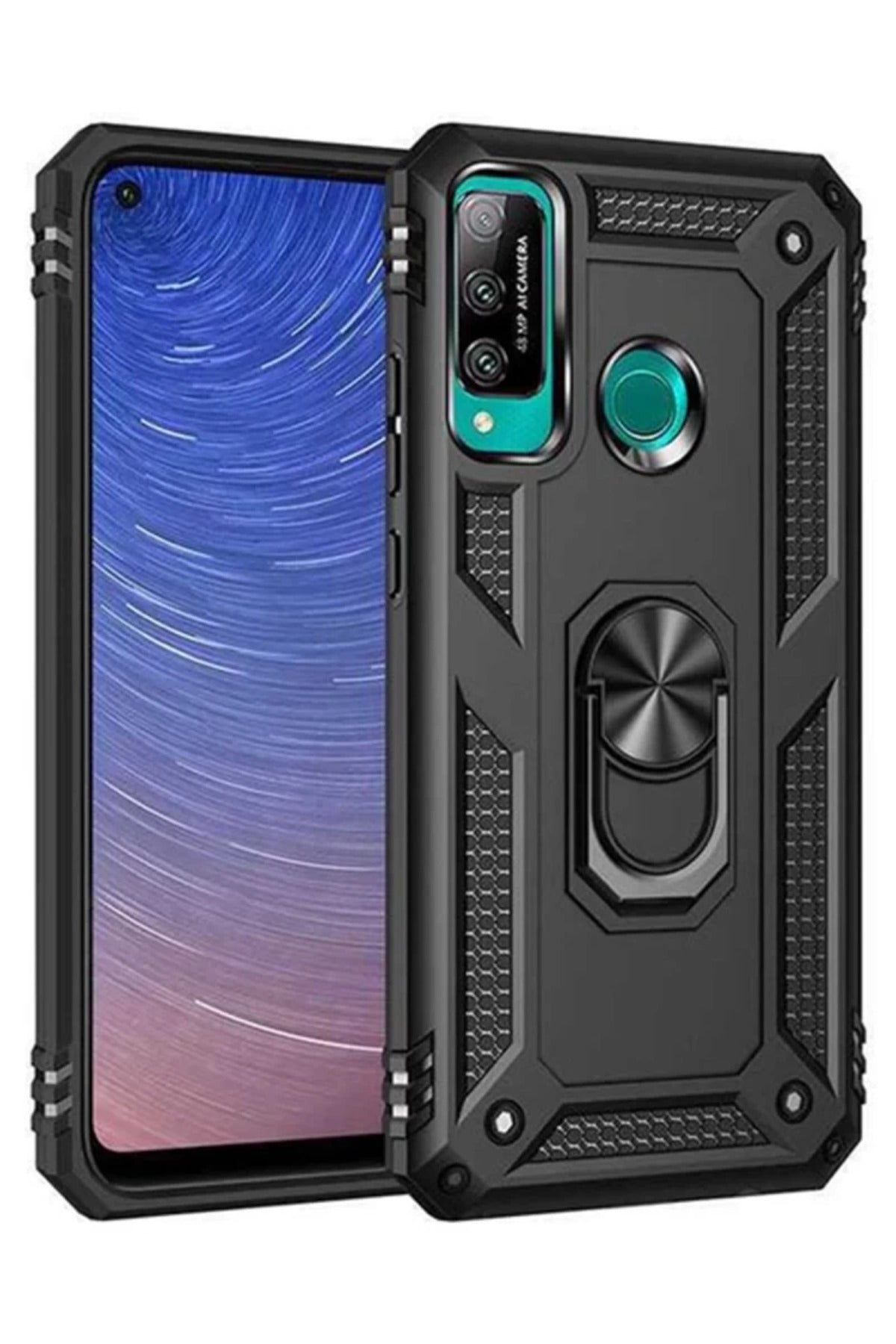 Huawei P40 Lite Uyumlu E Kılıf Sofya Yüzüklü Silikon Kapak - Siyah