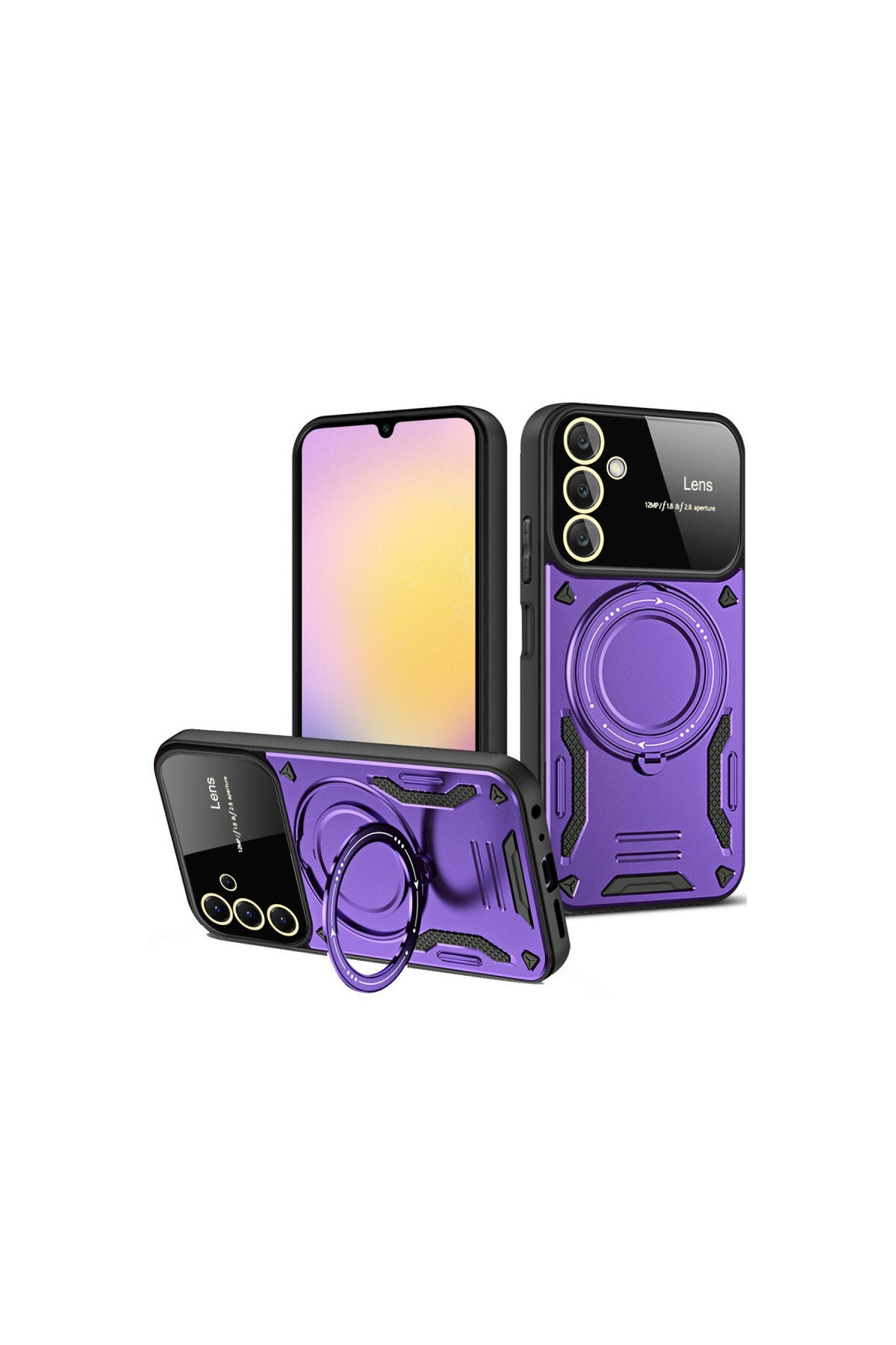 Samsung Galaxy A15 4G Uyumlu Kılıf Joy Lens Standlı Kapak - Mor