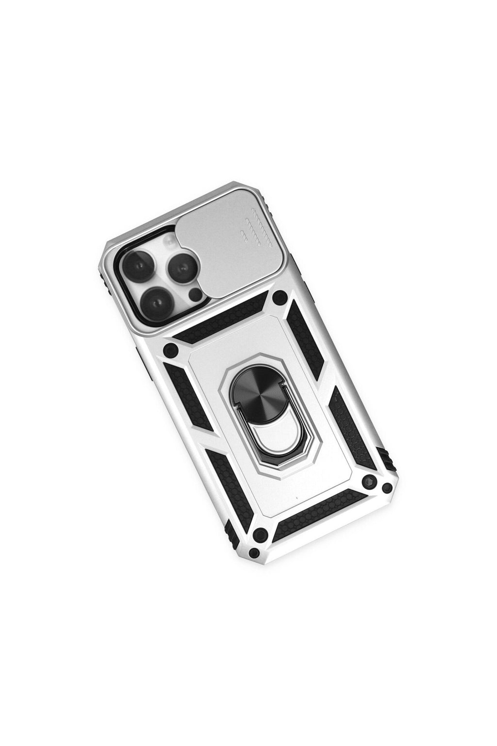 Apple iPhone 14 Pro Uyumlu Kılıf Pars Lens Yüzüklü Silikon - Gümüş
