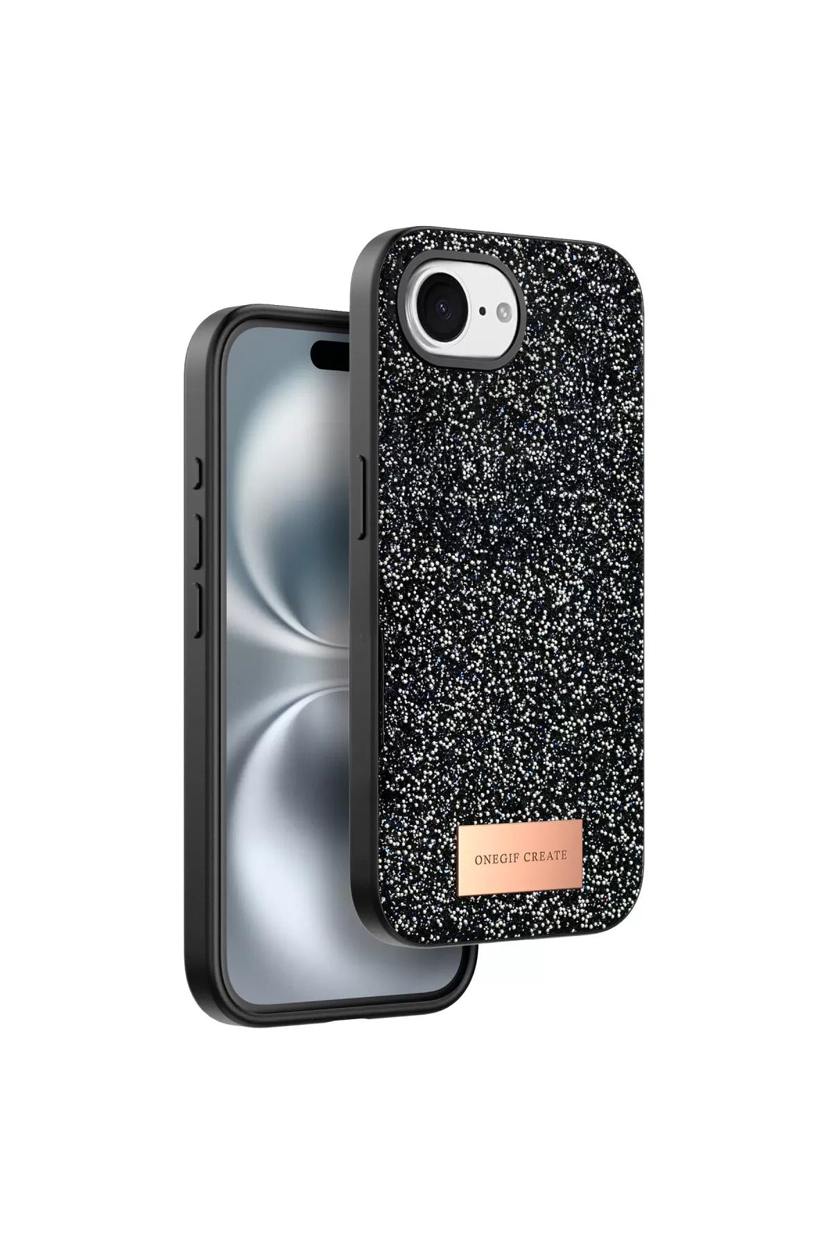 Onegif Apple iPhone 16E Uyumlu Bright Simli Kapak - Siyah