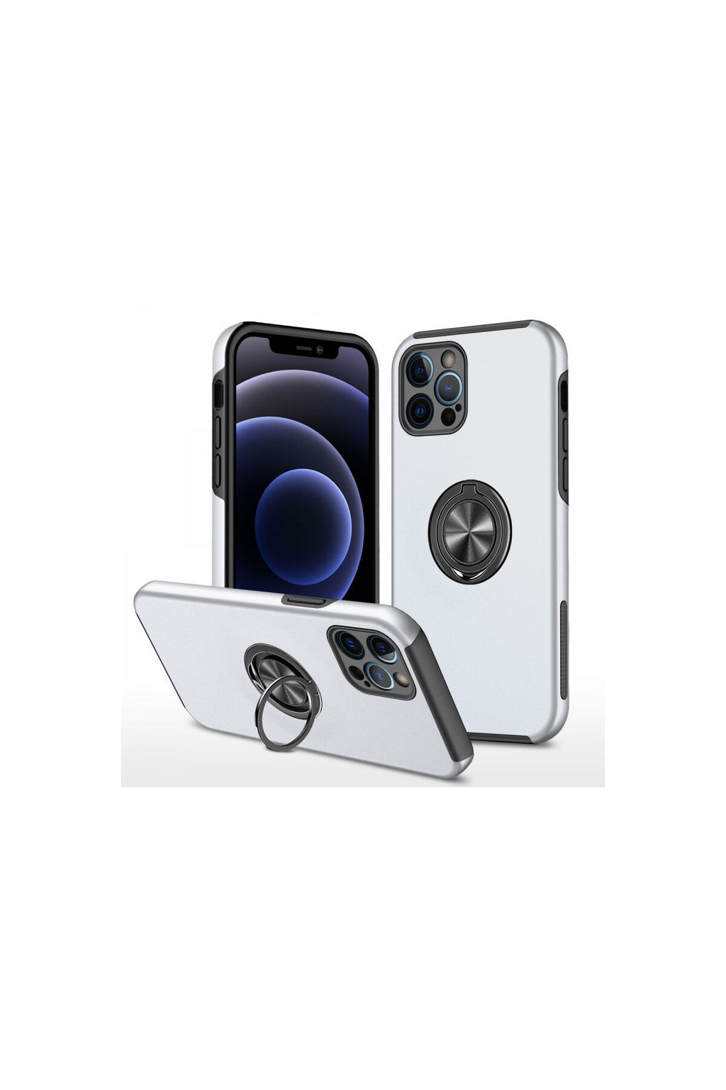 Apple iPhone 12 Pro Uyumlu Kılıf Elit Yüzüklü Kapak - Gümüş