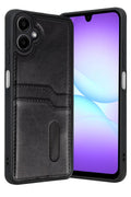 Samsung Galaxy A07 4G Uyumlu Sara Kartvizitli Deri Kılıf - Siyah