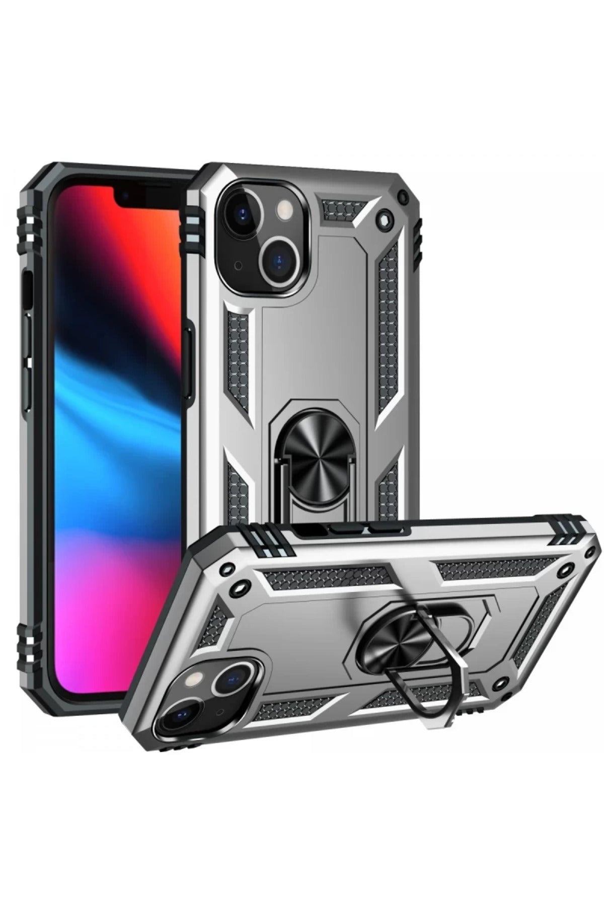 Apple iPhone 14 Plus Uyumlu Kılıf Sofya Yüzüklü Silikon Kapak - Gümüş