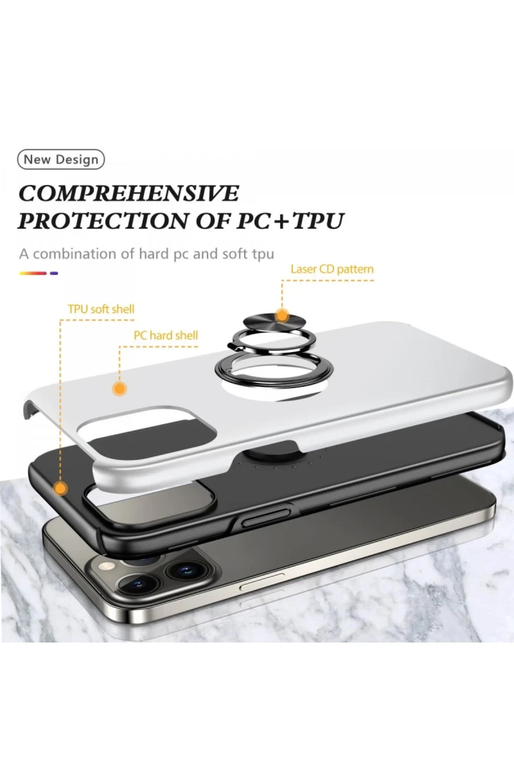 Apple iPhone 13 Pro Uyumlu Kılıf Elit Yüzüklü Kapak - Gümüş