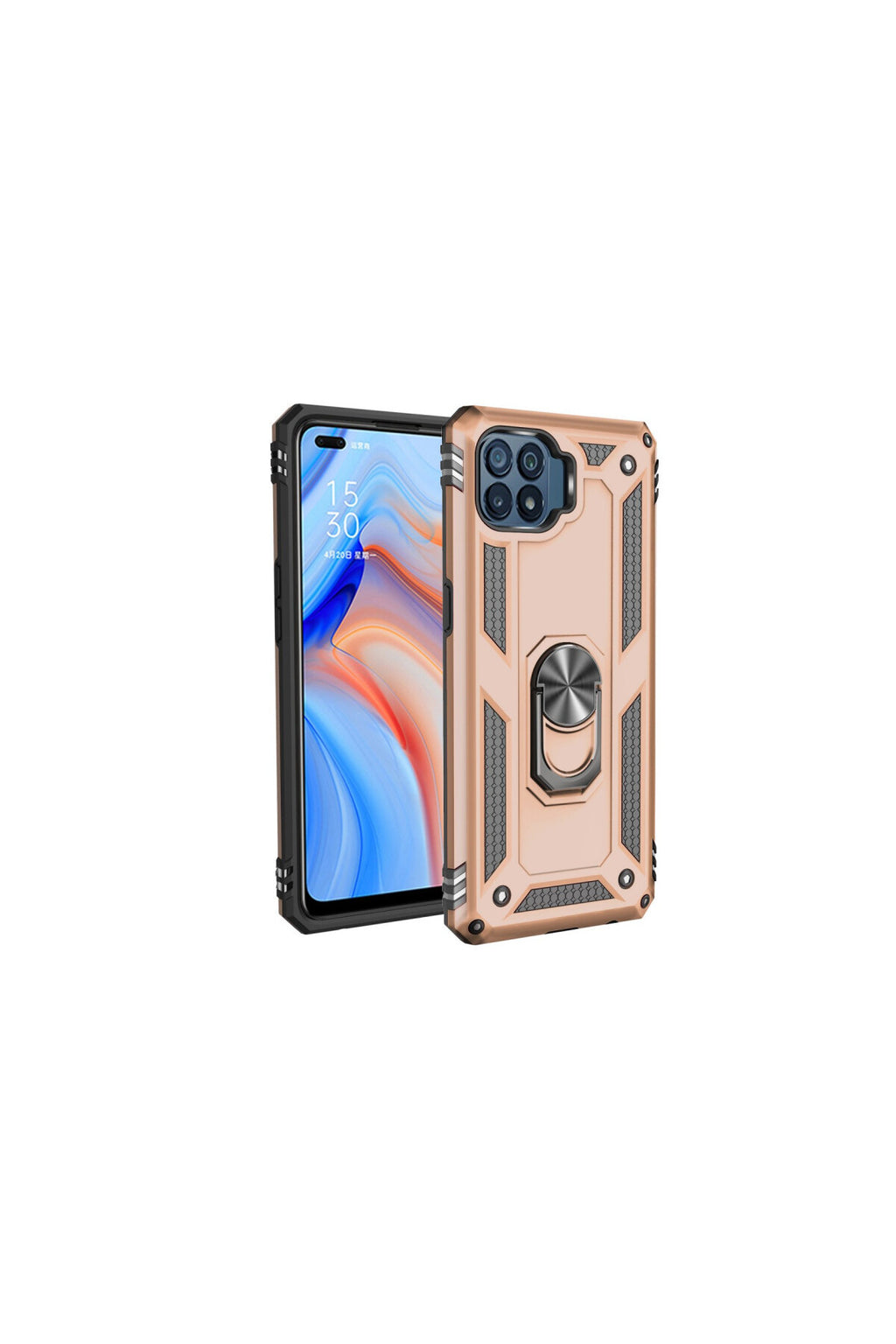 Oppo Reno 4 Lite Uyumlu Kılıf Sofya Yüzüklü Silikon Kapak - Gold