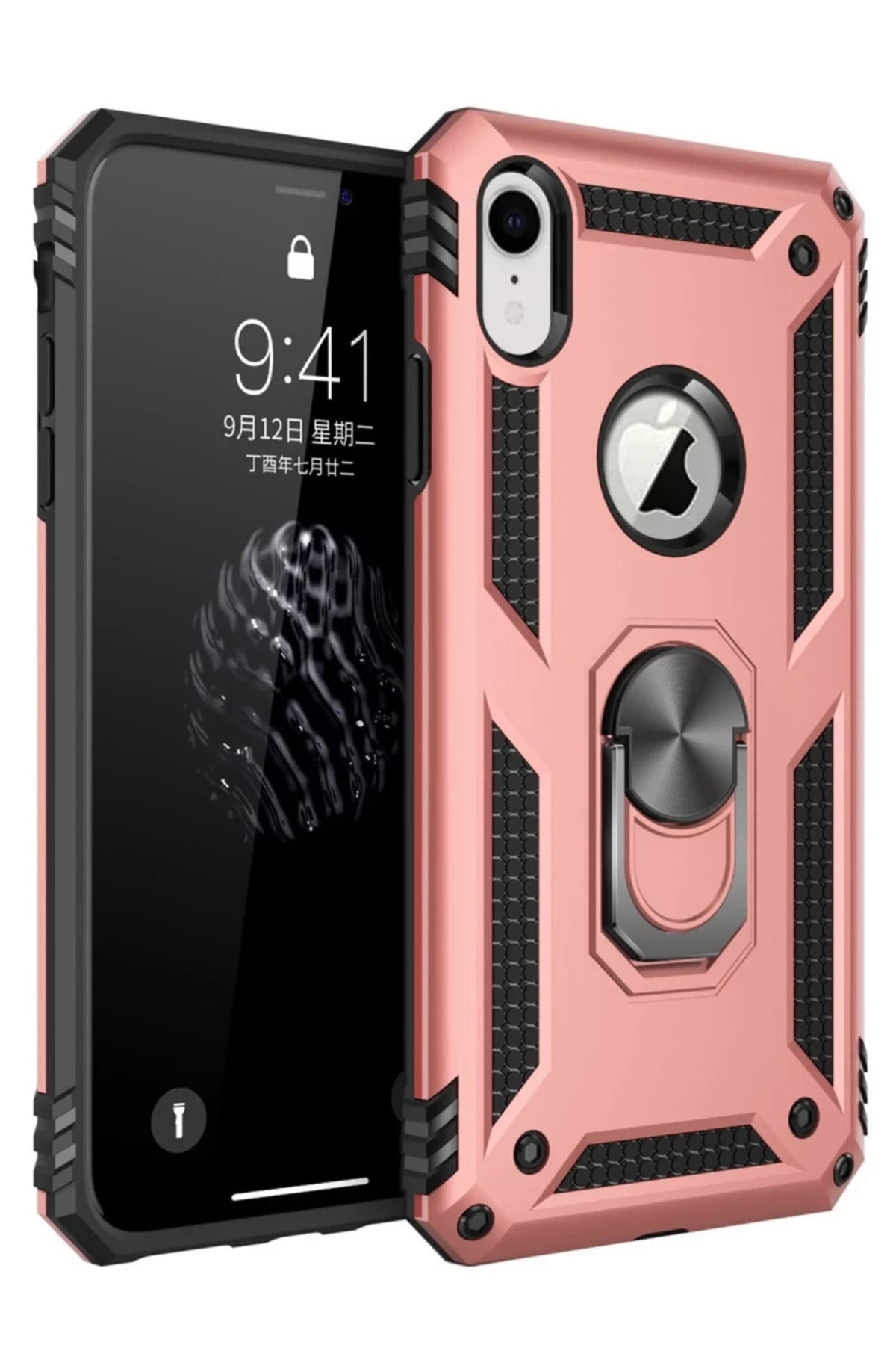 Apple iPhone XR Uyumlu Kılıf Sofya Yüzüklü Silikon Kapak - Rose