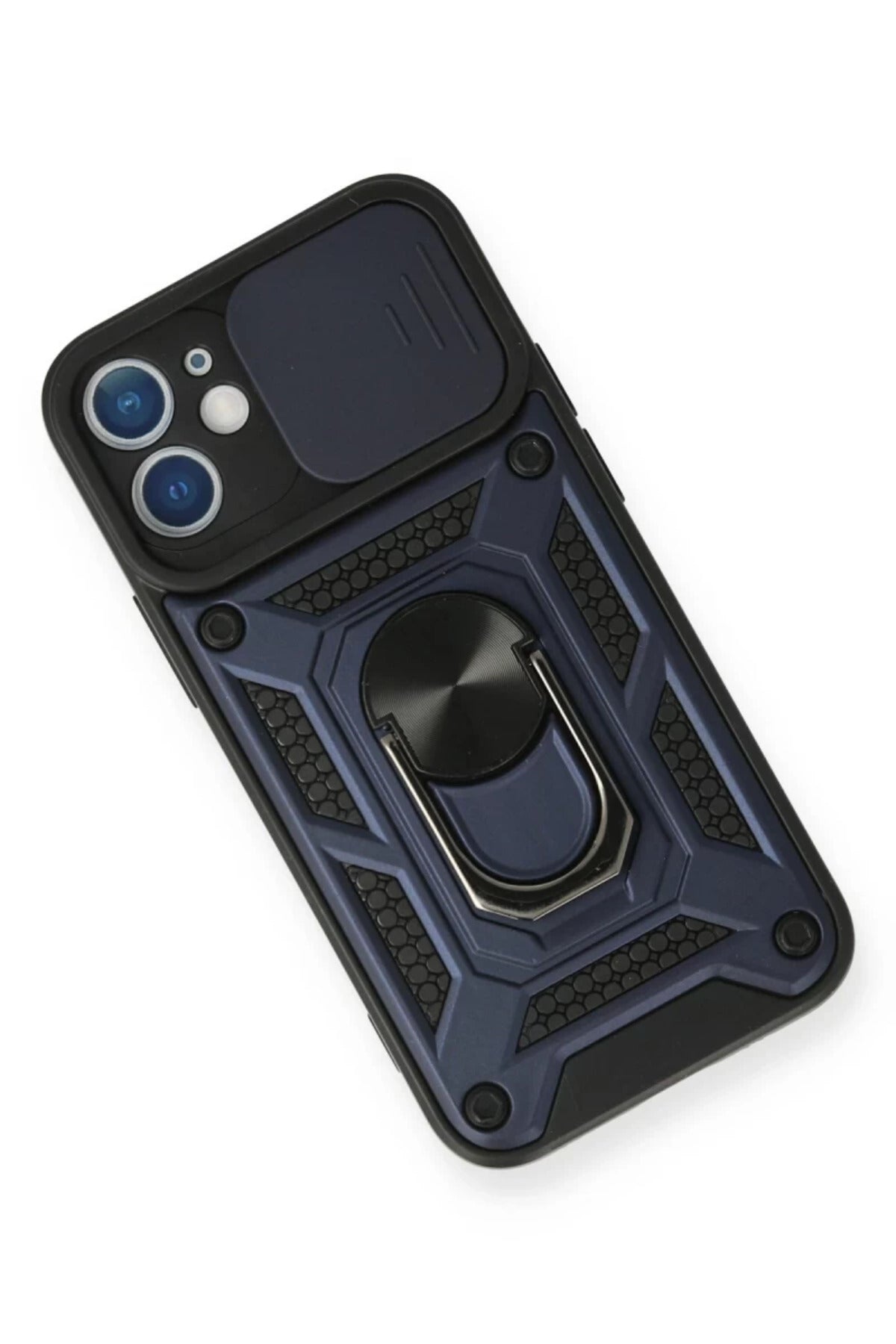 Apple iPhone 12 Mini Uyumlu Kılıf Pars Lens Yüzüklü Silikon - Lacivert