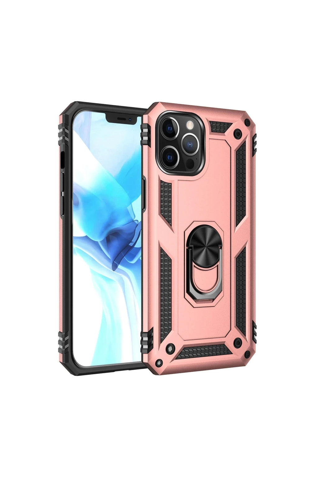 Apple iPhone 12 Pro Max Uyumlu Kılıf Sofya Yüzüklü Silikon Kapak - Rose