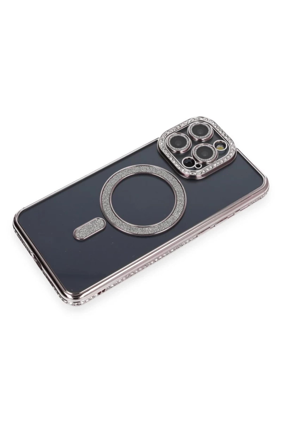 Apple iPhone 14 Pro Uyumlu Kılıf Joke Simli Magneticsafe Kılıf - Gri