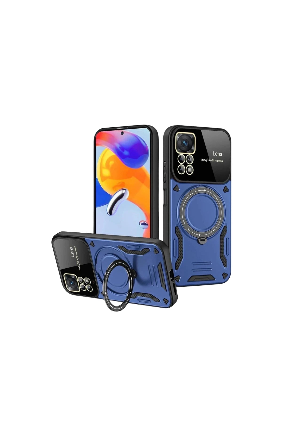 Realme 11 Pro Plus Uyumlu Joy Lens Standlı Kapak - Lacivert