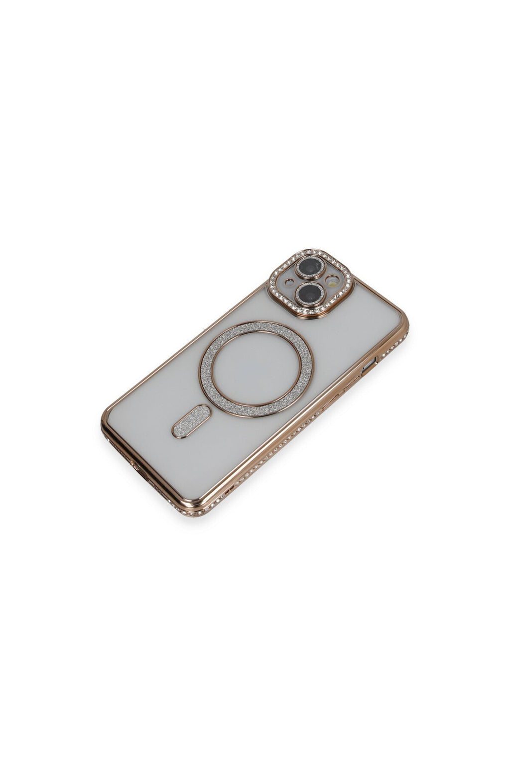 Apple iPhone 13 Uyumlu Kılıf Joke Simli Magneticsafe Kılıf - Gold