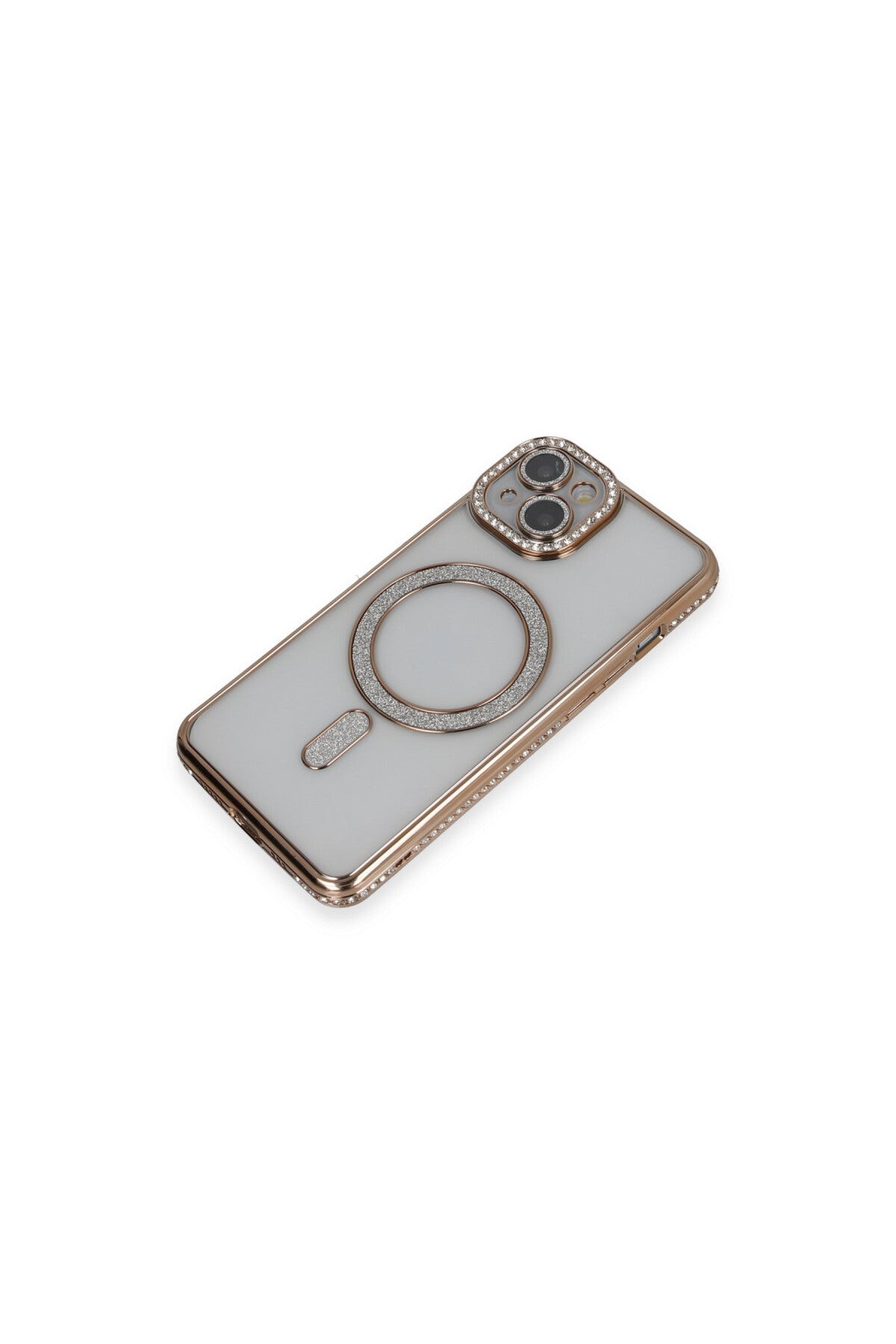 Apple iPhone 13 Uyumlu Kılıf Joke Simli Magneticsafe Kılıf - Gold