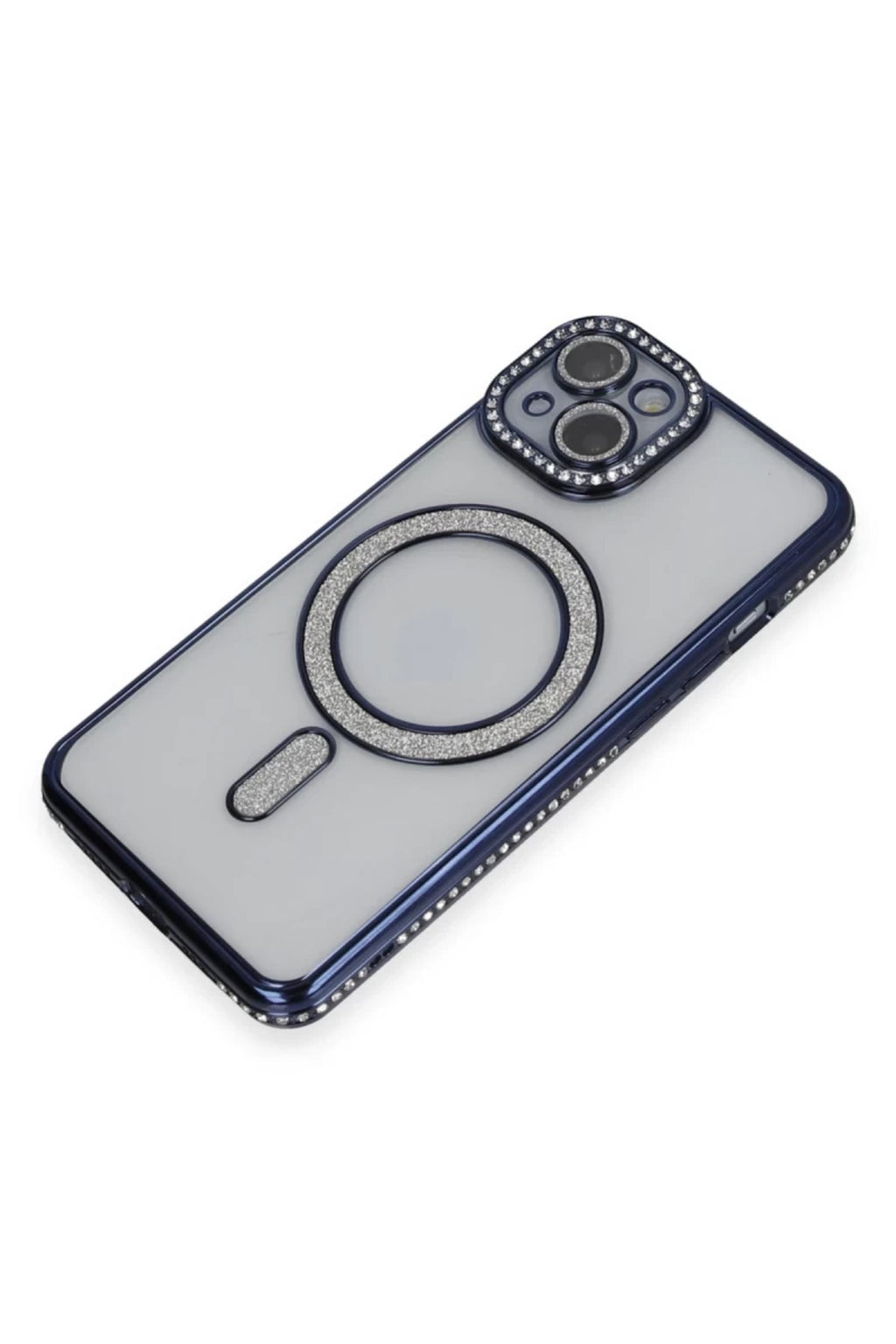 Apple iPhone 13 Uyumlu Kılıf Joke Simli Magneticsafe Kılıf - Lacivert