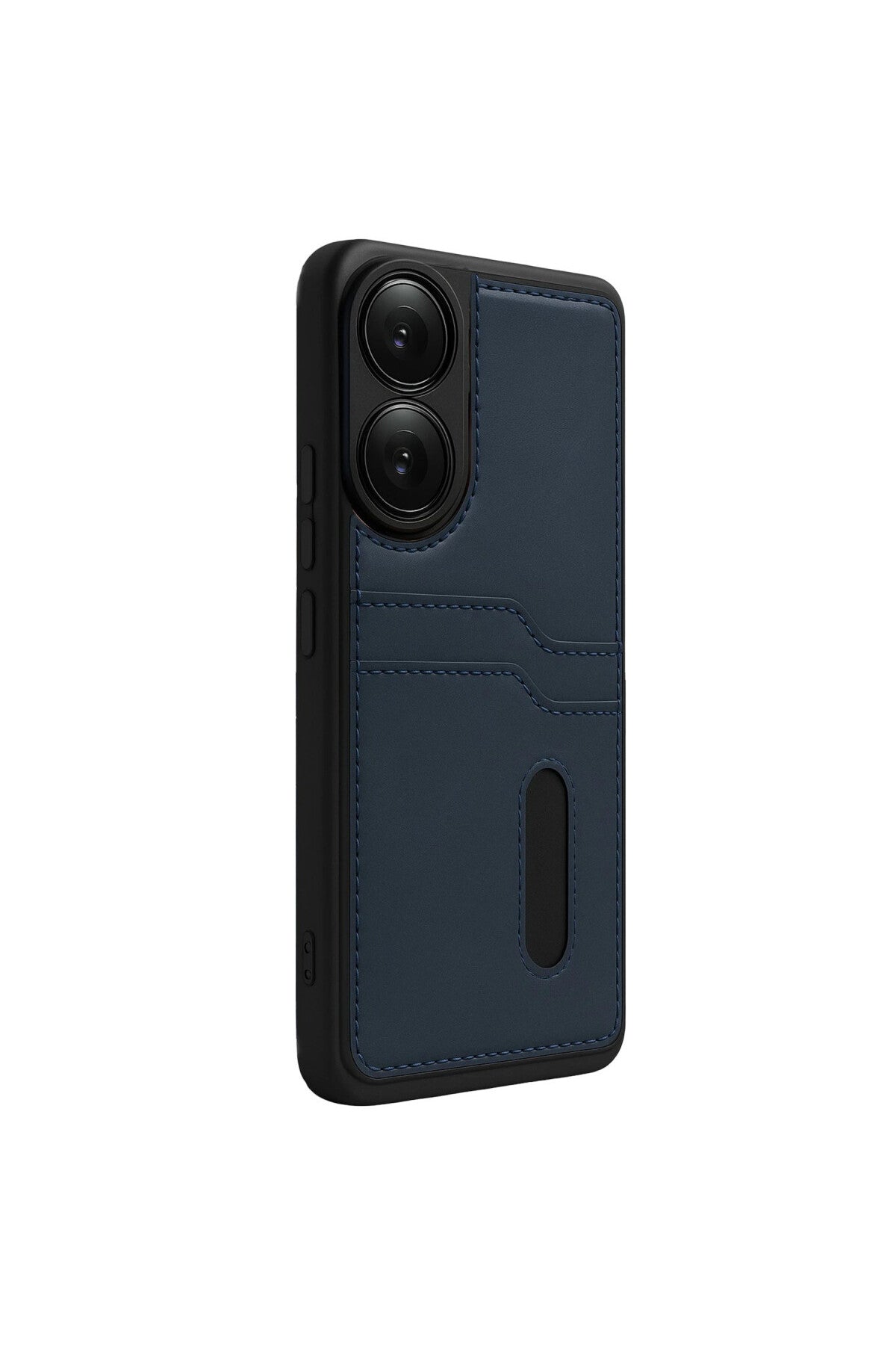 Oppo A38 Uyumlu Sara Kartvizitli Deri Kılıf - Lacivert