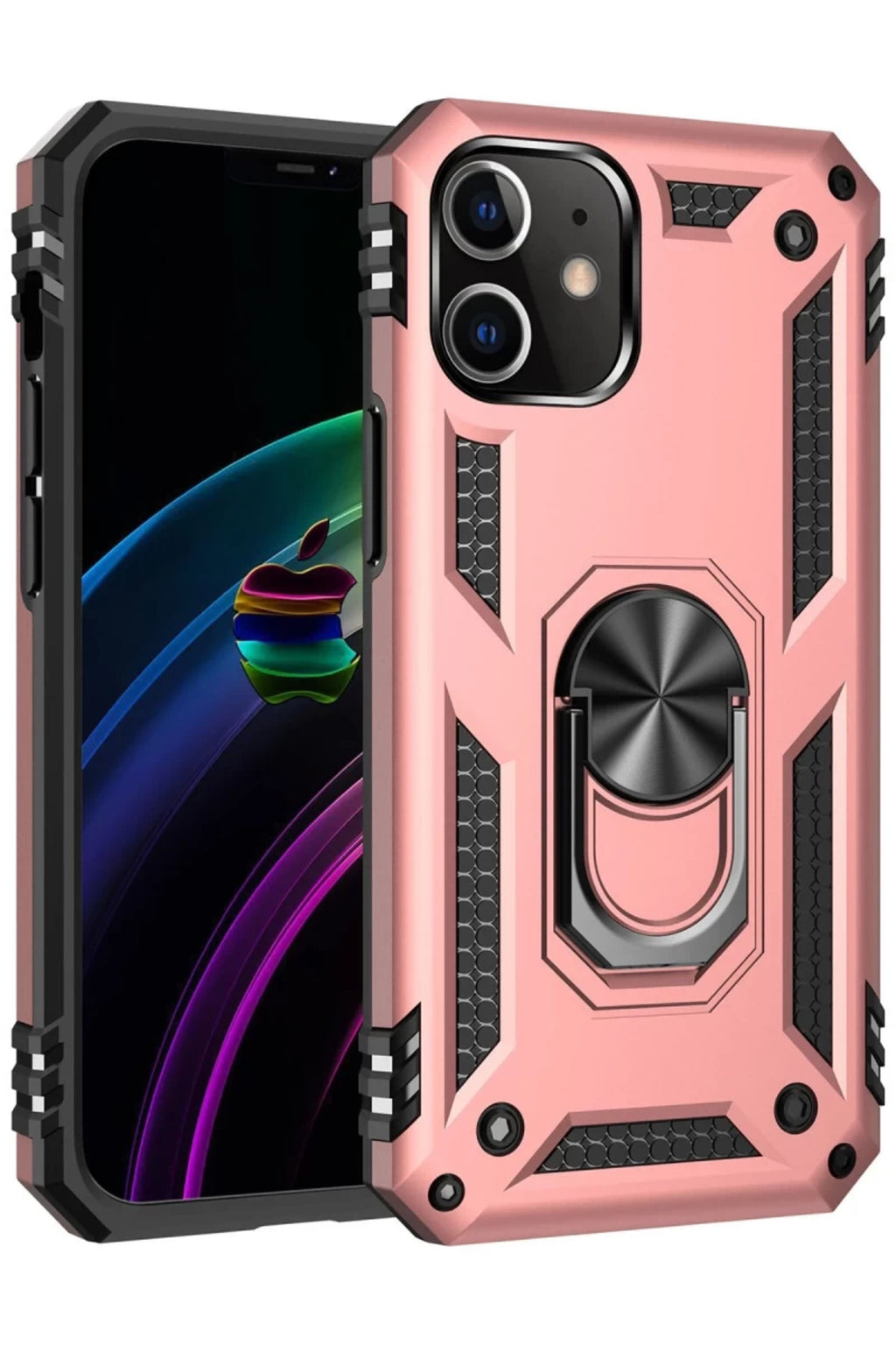 Apple iPhone 12 Uyumlu Kılıf Sofya Yüzüklü Silikon Kapak - Rose
