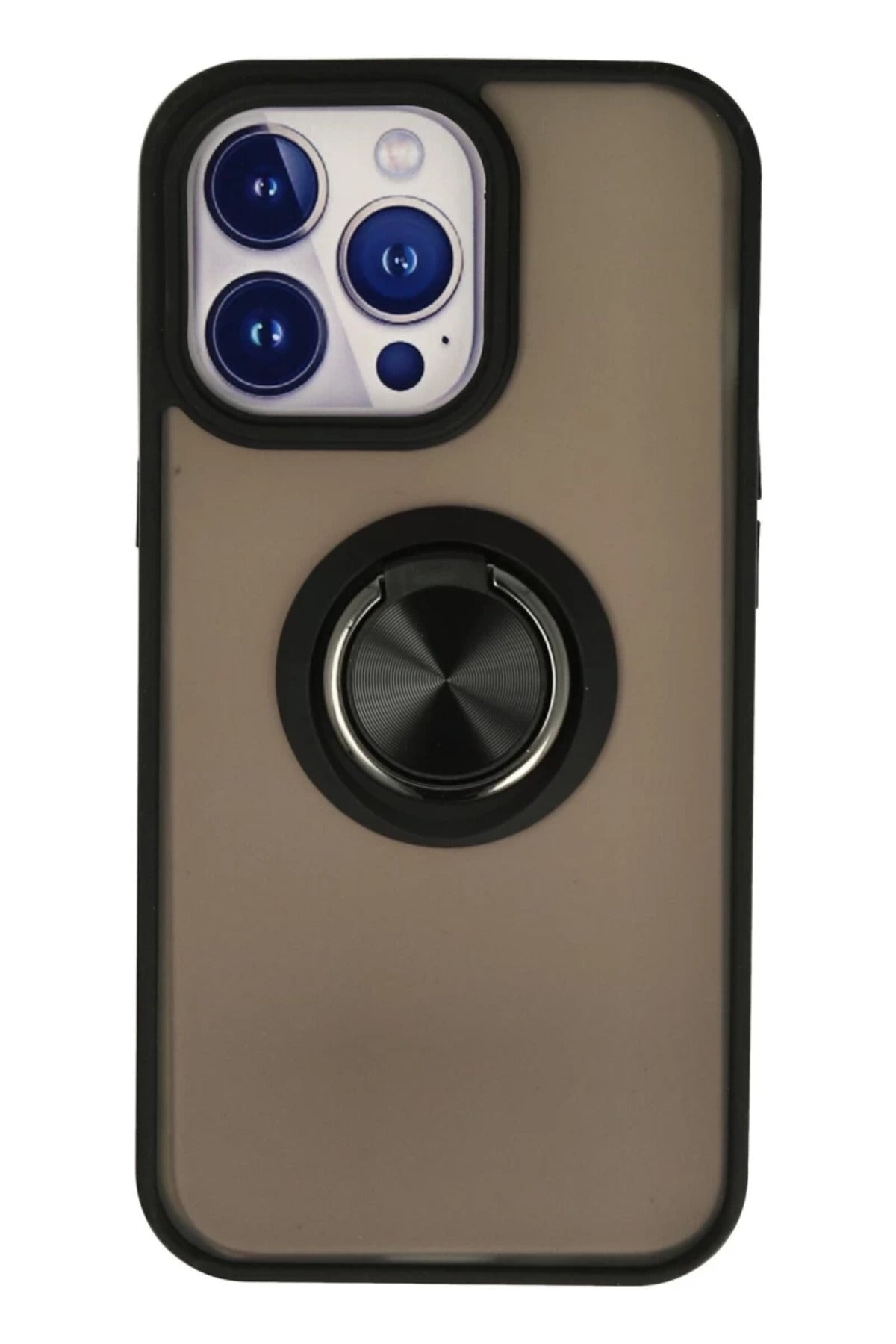Apple iPhone 15 Pro Max Uyumlu Kılıf Montreal Yüzüklü Silikon Kapak - Siyah