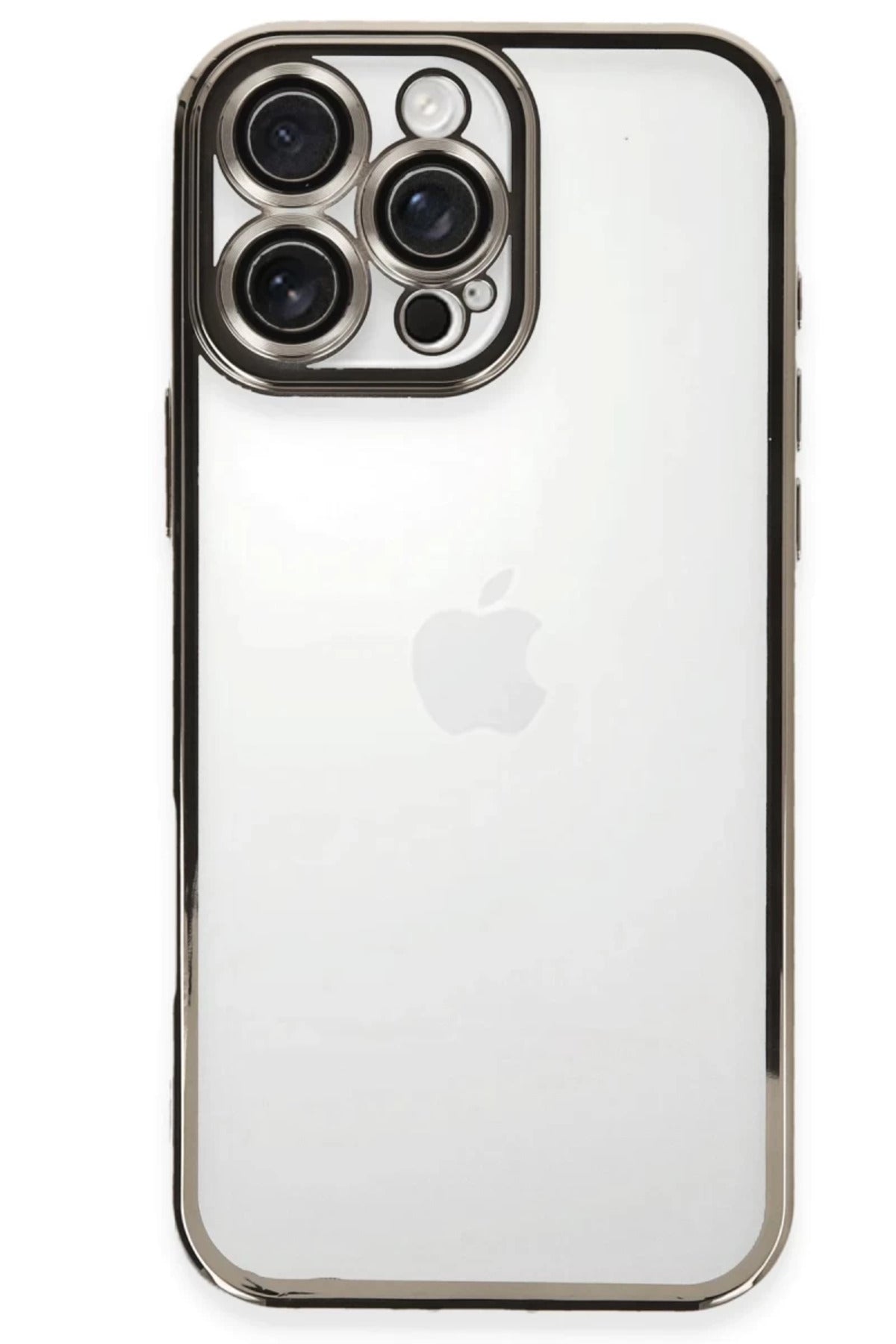 Apple iPhone 16 Pro Uyumlu Kılıf Lensli Silikon - Titanyum Gri