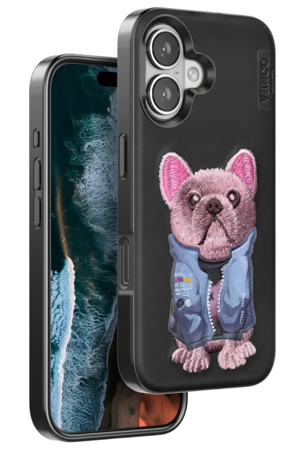 Venco Apple iPhone 16 Uyumlu Cute Desenli Kapak - Siyah