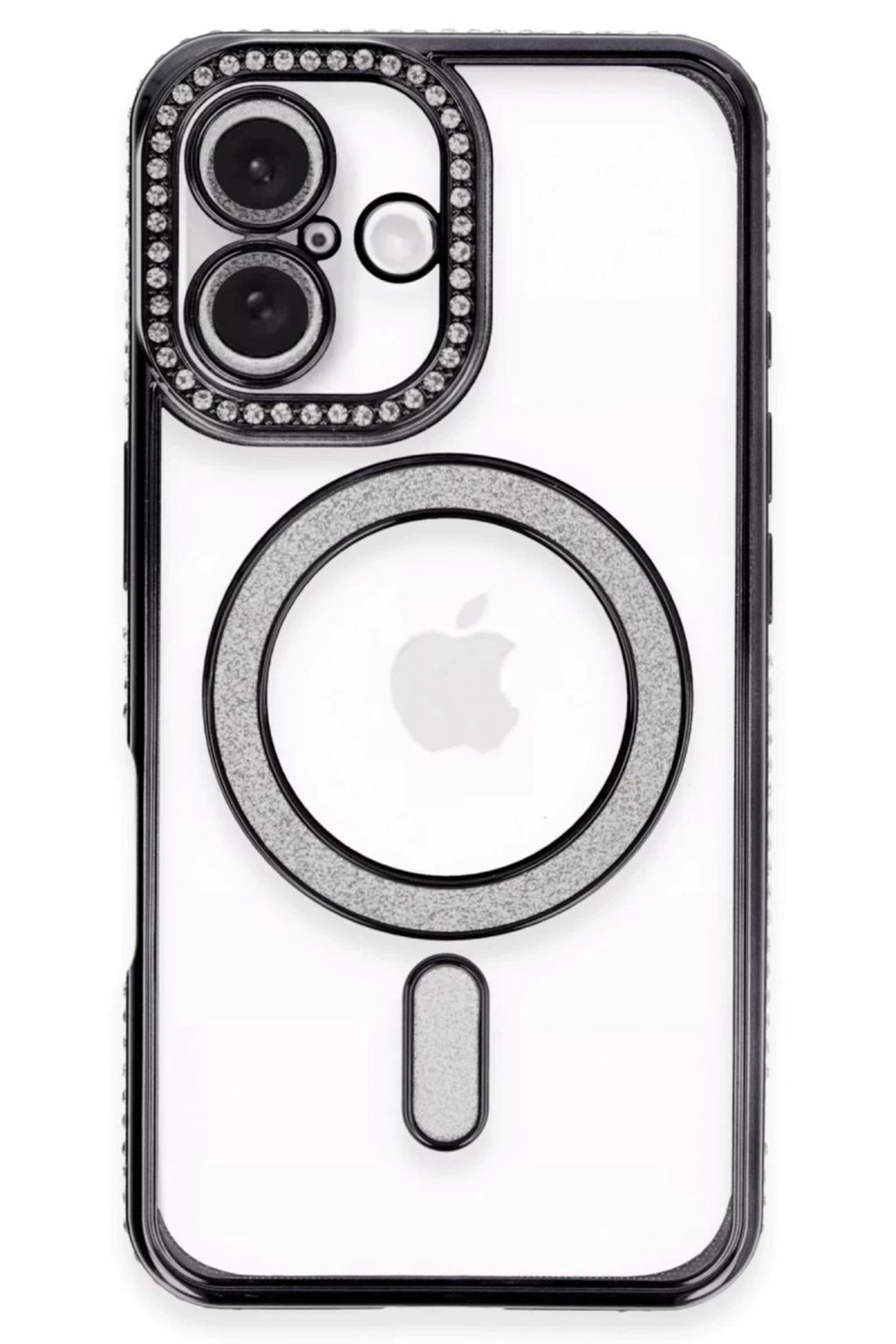 Apple iPhone 16 Plus Uyumlu Kılıf Joke Simli Magneticsafe Kılıf - Siyah