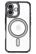 Apple iPhone 16 Plus Uyumlu Kılıf Joke Simli Magneticsafe Kılıf - Siyah