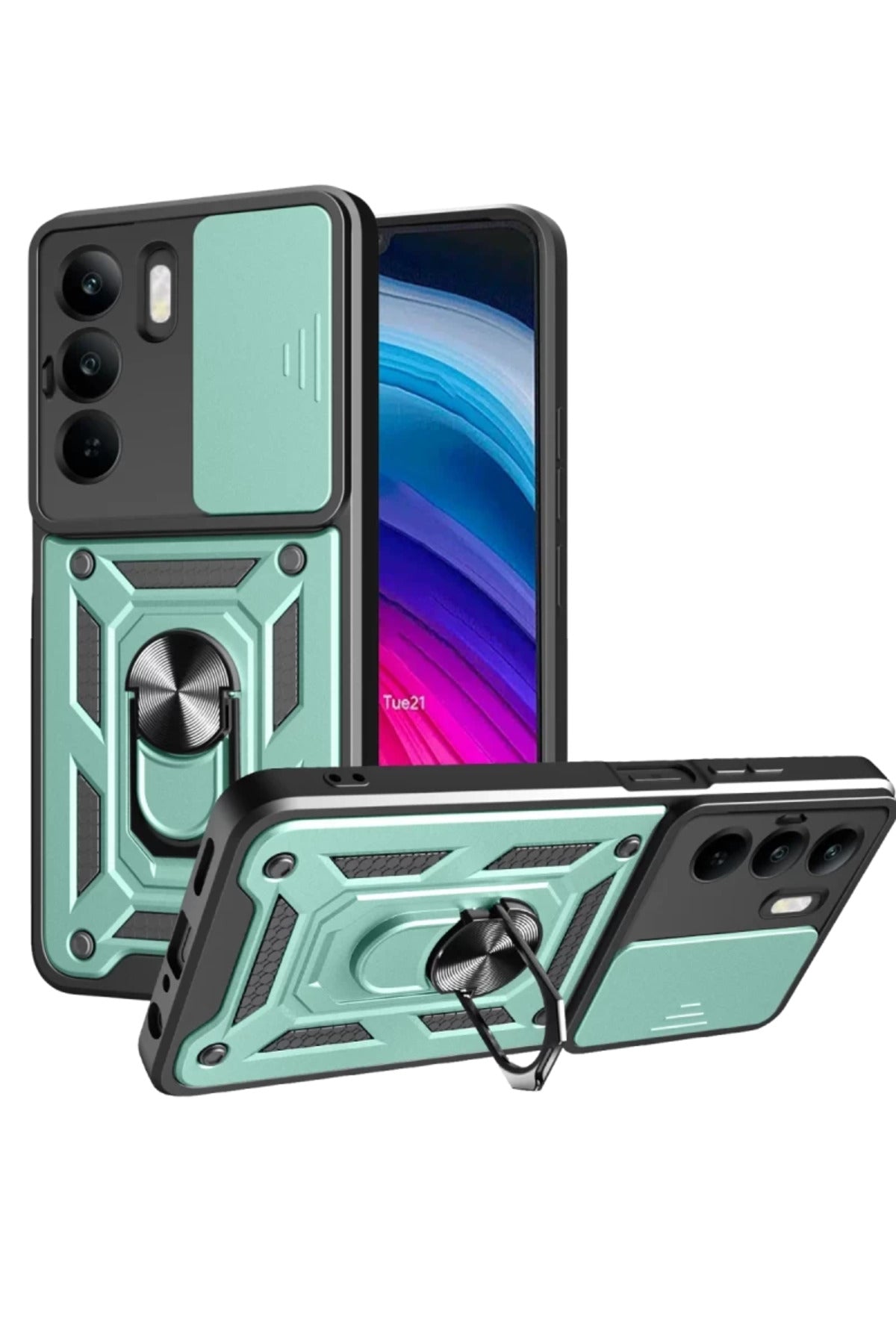 Realme C75 4G Uyumlu Kılıf Pars Lens Yüzüklü Silikon - Yeşil