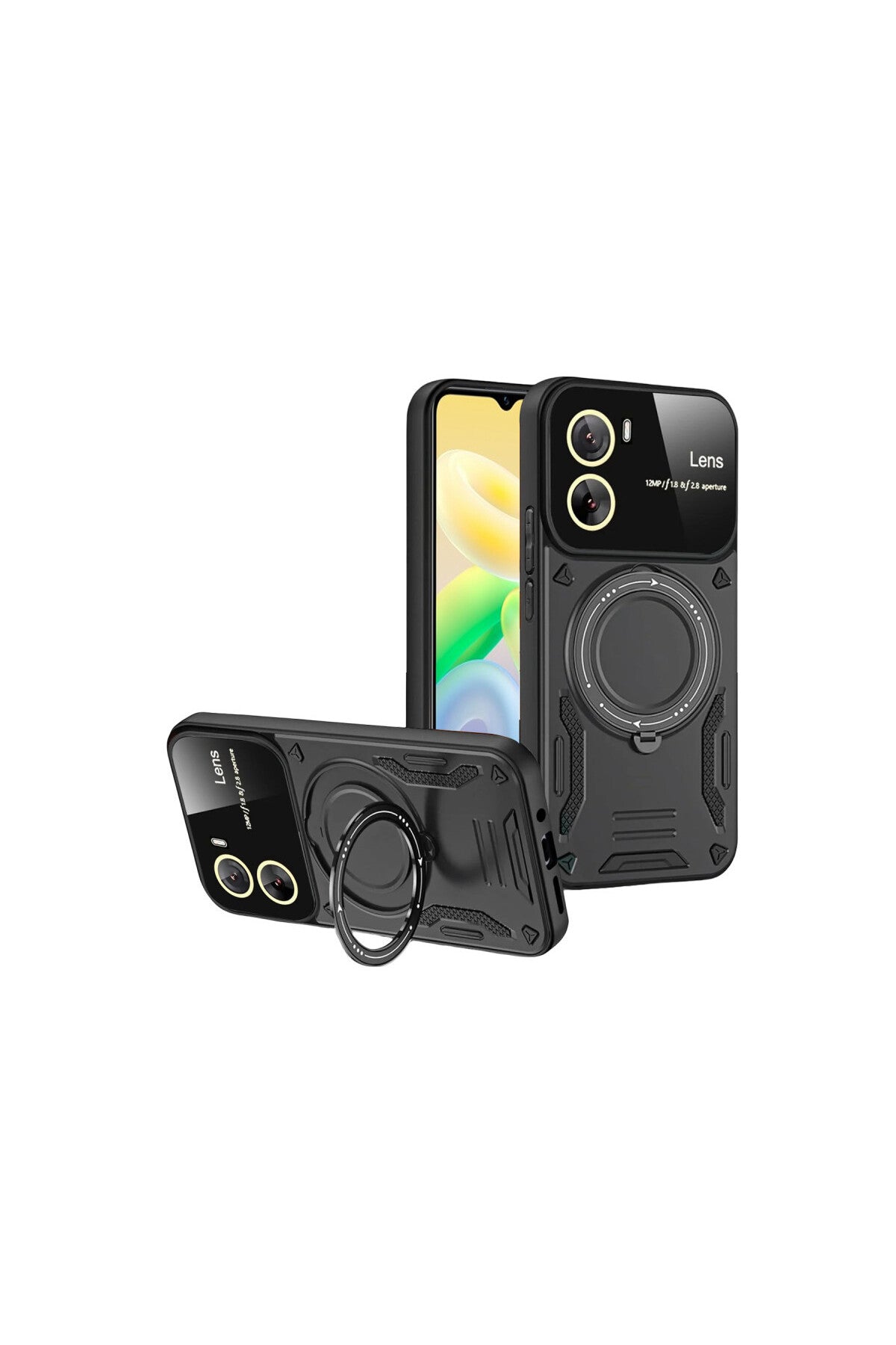 Vivo Y16 Uyumlu Kılıf Joy Lens Standlı Kapak - Siyah