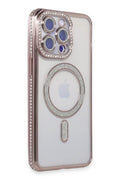 Apple iPhone 15 Pro Max Uyumlu Kılıf Joke Simli Magneticsafe Kılıf - Pembe