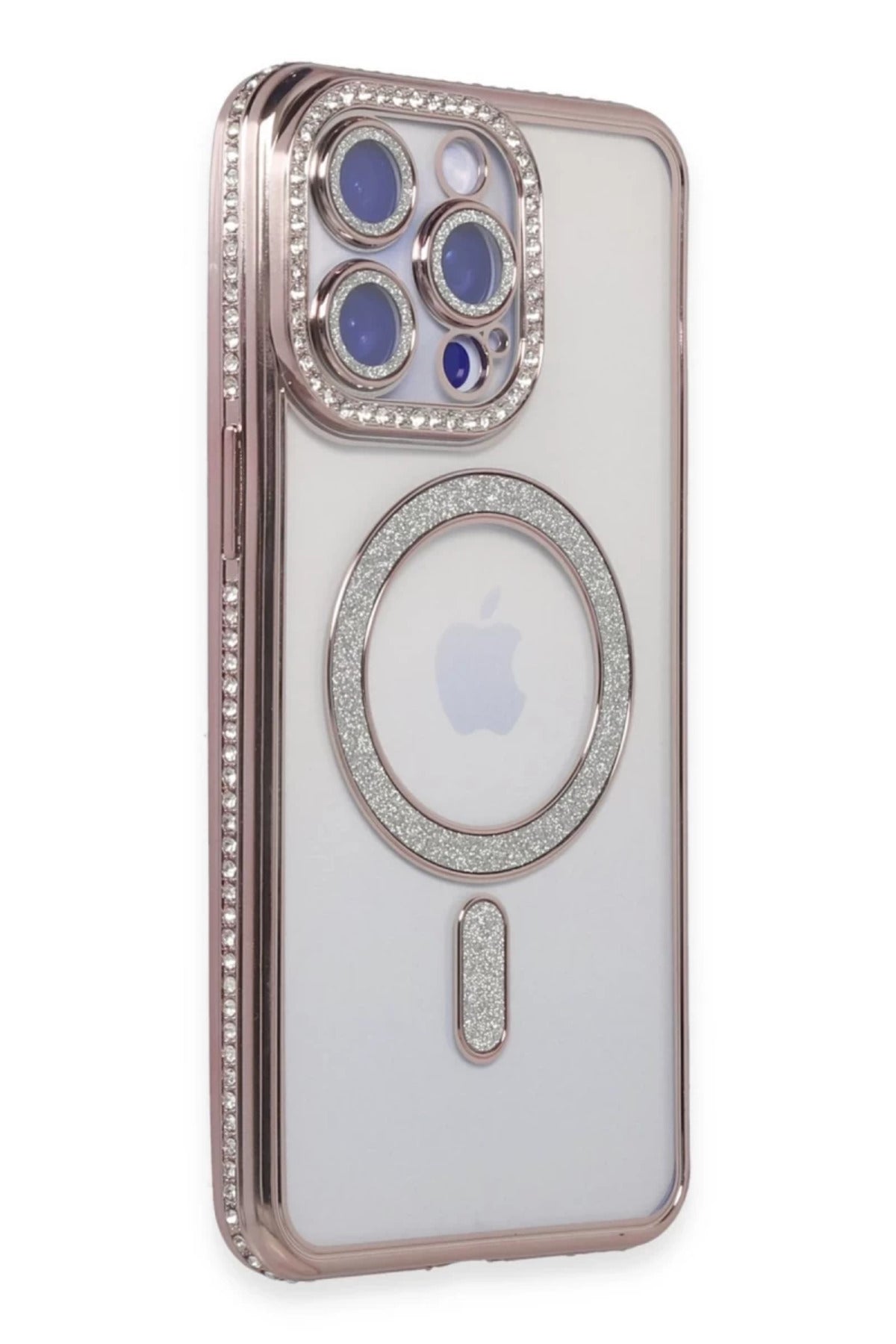 Apple iPhone 15 Pro Max Uyumlu Kılıf Joke Simli Magneticsafe Kılıf - Pembe