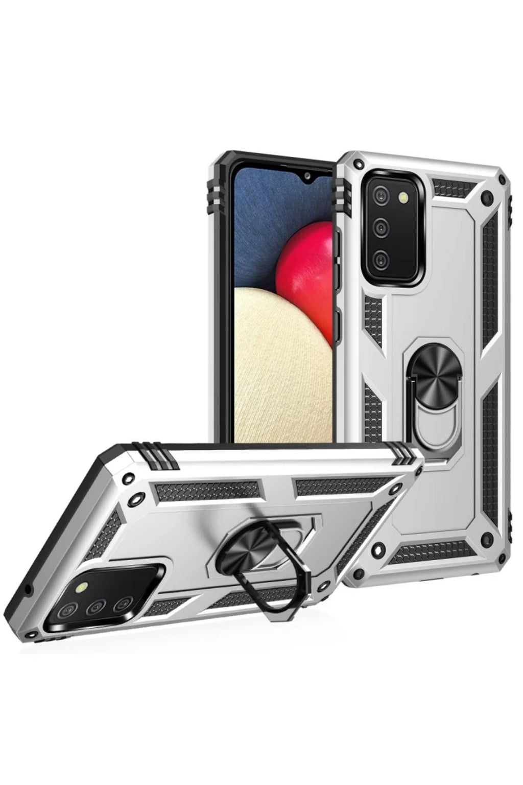 Samsung Galaxy A03S Uyumlu Kılıf Sofya Yüzüklü Silikon Kapak - Gümüş