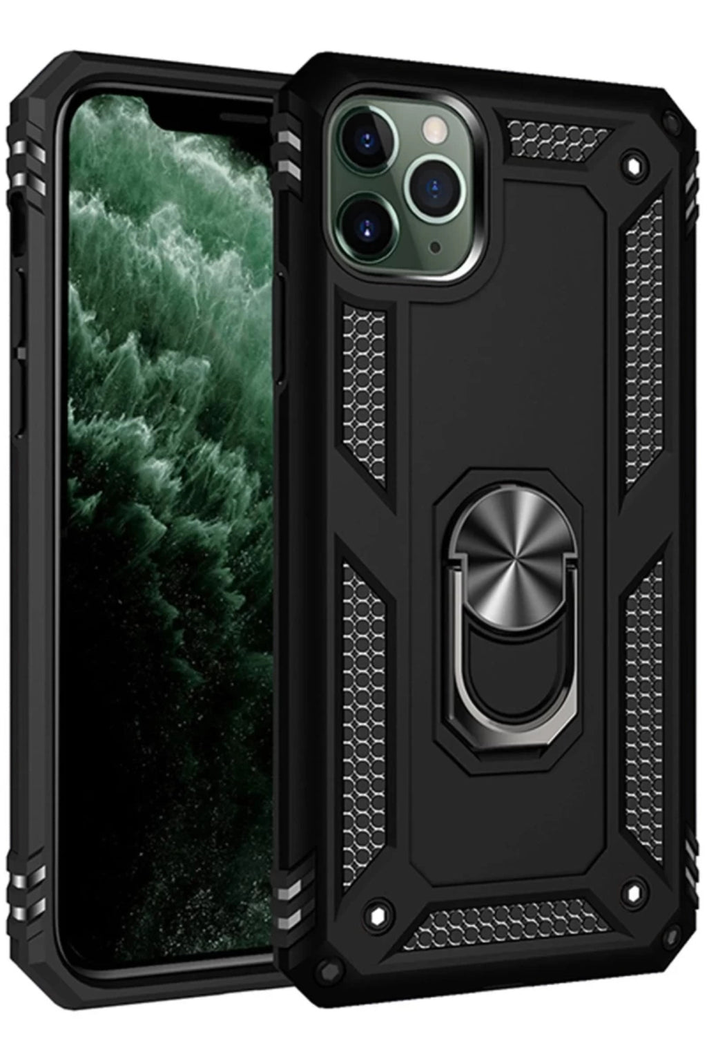 Apple iPhone 11 Pro Max Uyumlu Kılıf Sofya Yüzüklü Silikon Kapak - Siyah