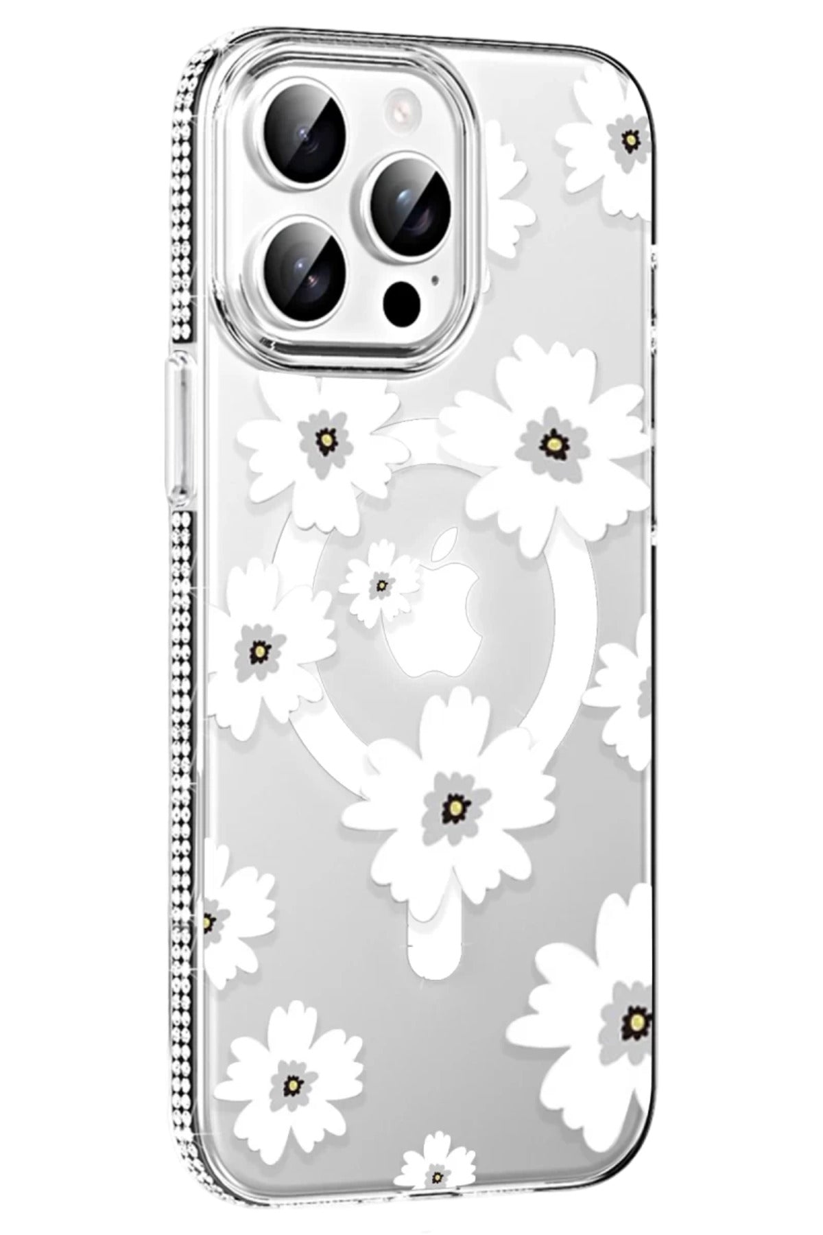 Joko Apple iPhone 15 Pro Uyumlu Floral Magsafe Kapak - Beyaz
